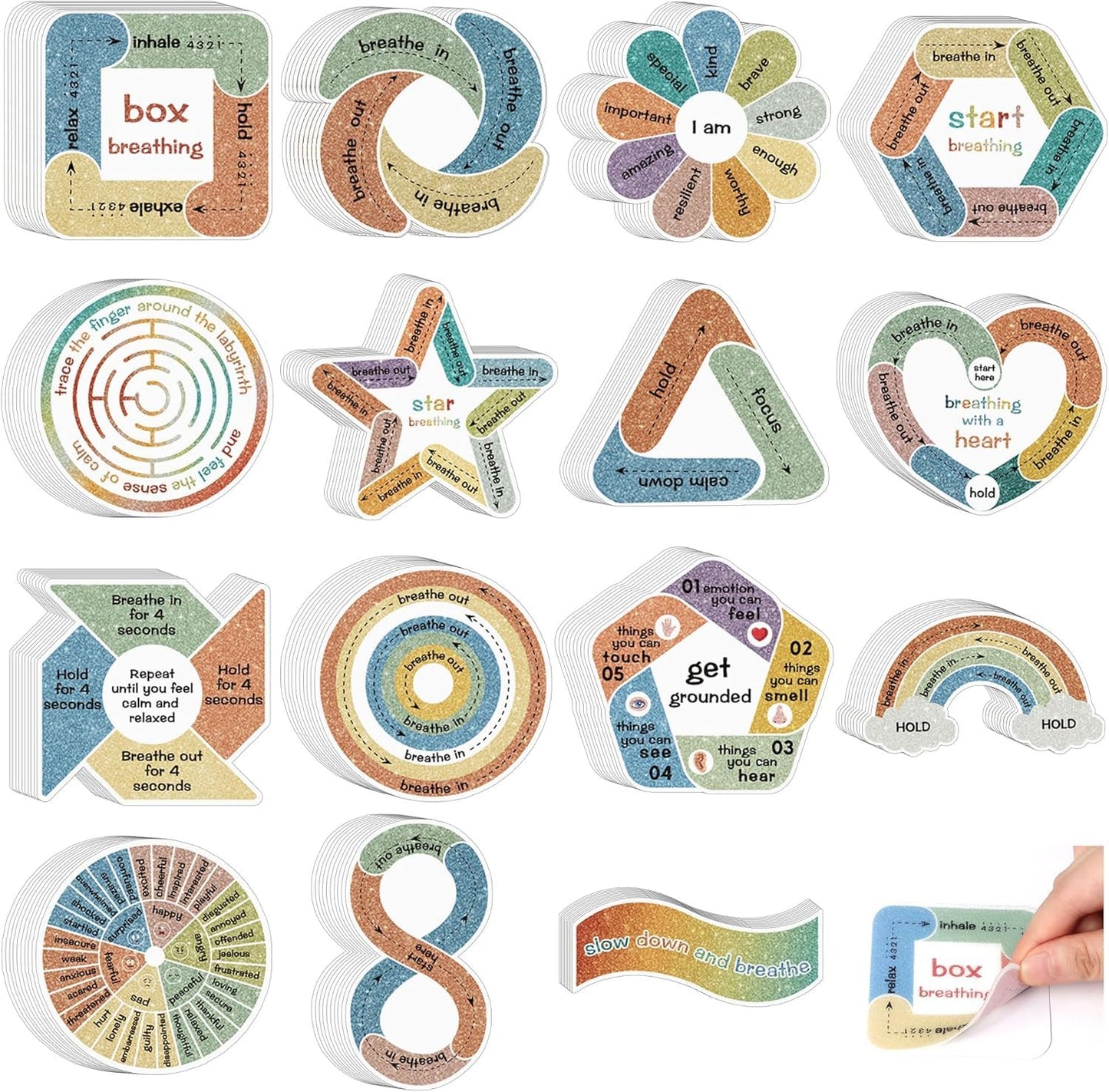 Calm Strips for Anxiety Sensory Stickers Textured Sensory Anti Stress Anxiety Relief Items Boho Calm Stickers Bulk Waterproof Fidget Adults Classroom Teacher Office Supplies (150)