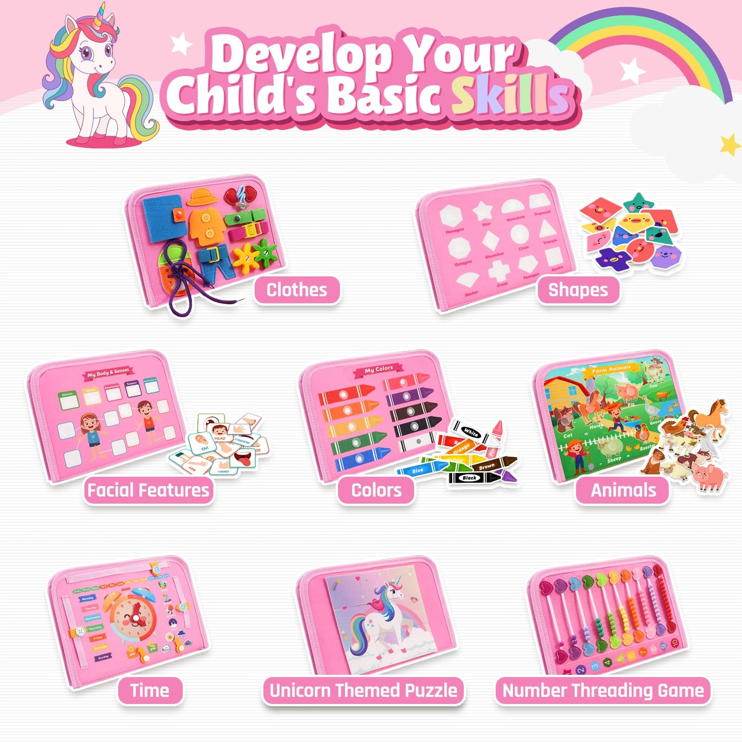 ZOOI Toddler Toys Busy Board - Montessori Toys for 1-5 Year Old Boy Girl Birthday Gifts for Kids, Sensory Toys Baby Essentials, Busy Book for Toddlers 1-5 Year Old, Airplane Activities Toys Gifts