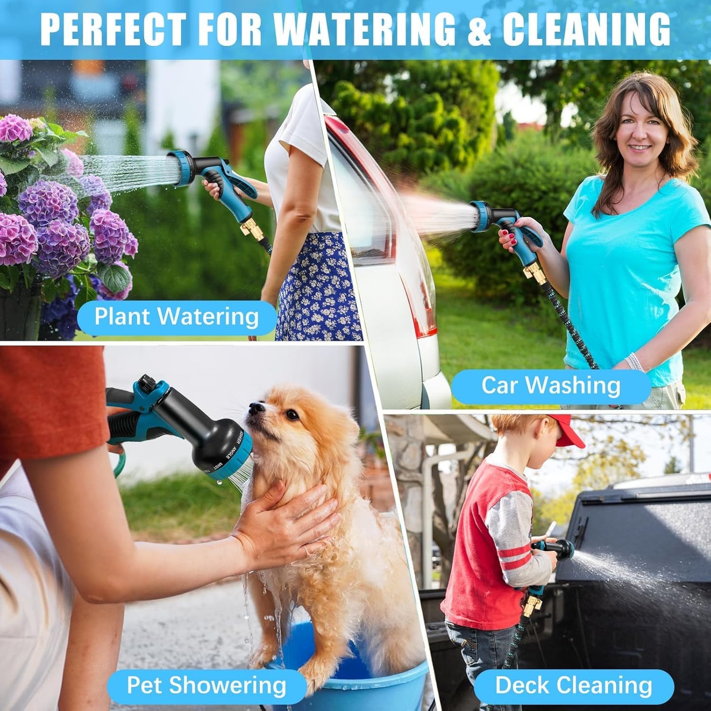 Expandable Garden Hose 50ft Water Hose - Kink Free Flexible Expending Hose 50ft with 10 Function Nozzle and 3-Layers Latex, 3/4 Solid Solid Fittings, Extra Strength Fabric Orange