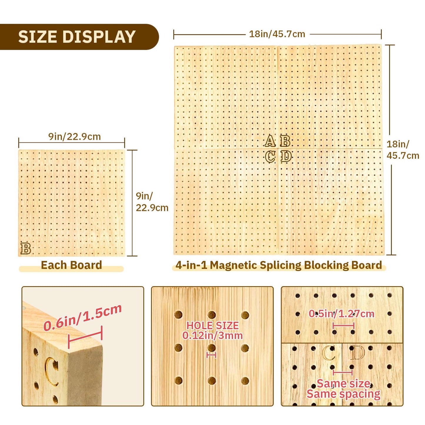 SGIBYN 18" x 18" Crochet Blocking Board 4-in-1, Magnetic Splicing Crochet Granny Square Blocking Board with 40 5.9" Pegs, Large Blocking Boards Mats for Crochet Knitting Projects,Gifts for Crocheters