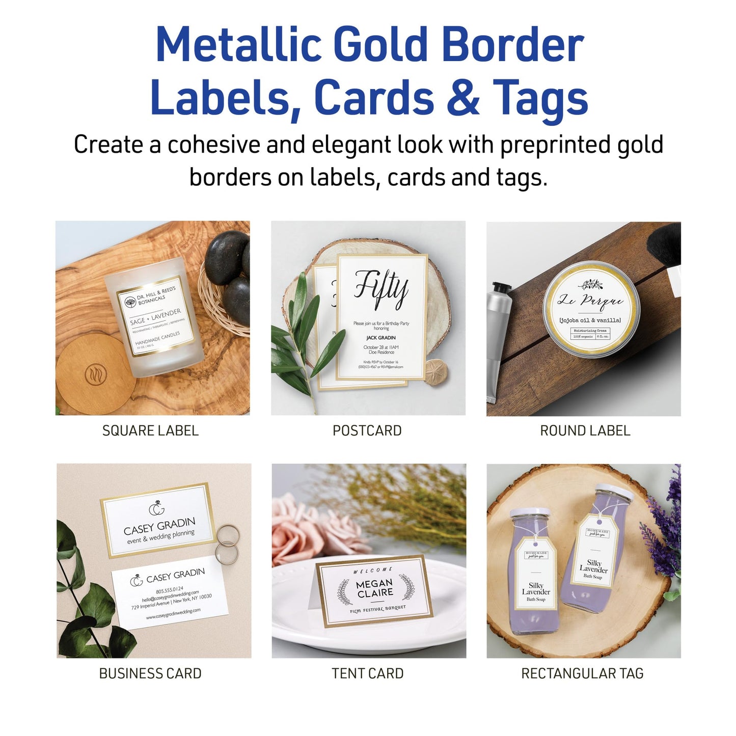 Tent Card W/Metallic Gold Border/Inkjet,20-sht,80/PK