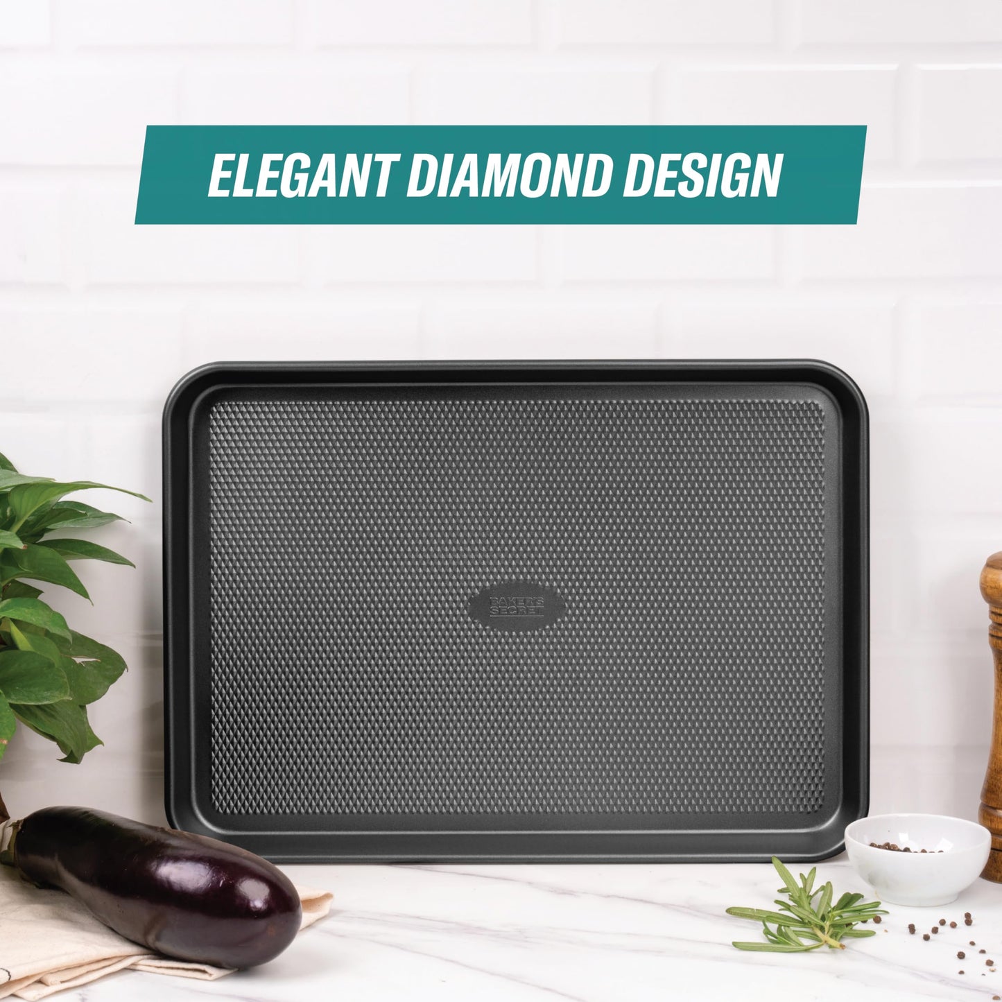 Baker's Secret Baking Sheet Pan Set, 3X Cookie Sheets for Oven, Diamond Texture Premium Air Flow Circulation, Set of 3 Baking Trays, Extra Thick 0.6mm with Diamond Base PFOA, PFOS, and PTFE Free