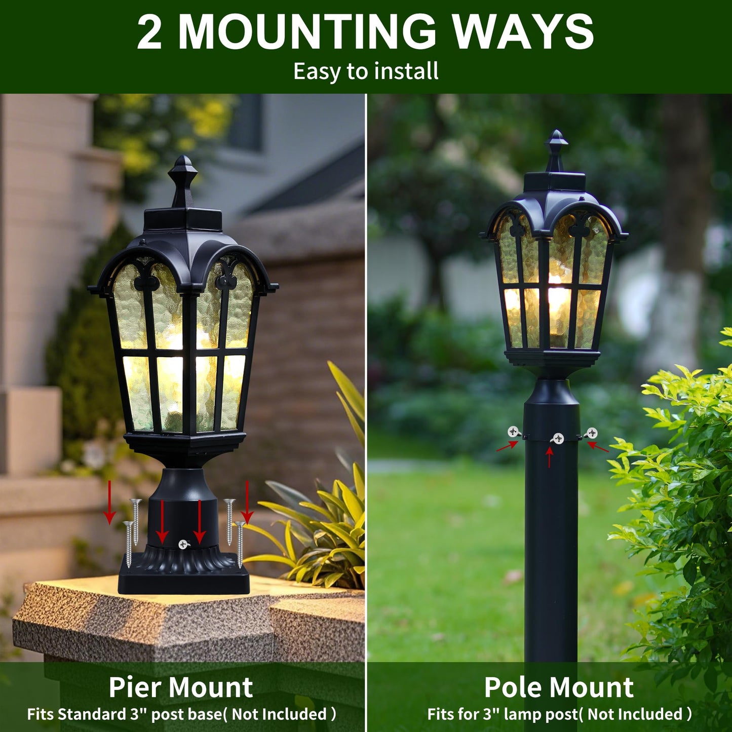Outdoor Post Lights Fixture Anti-Rust Lamp Post Light Fixture Waterproof Exterior Pole Light Outside Pole Lighting for Yard Pathway Driveway Fence