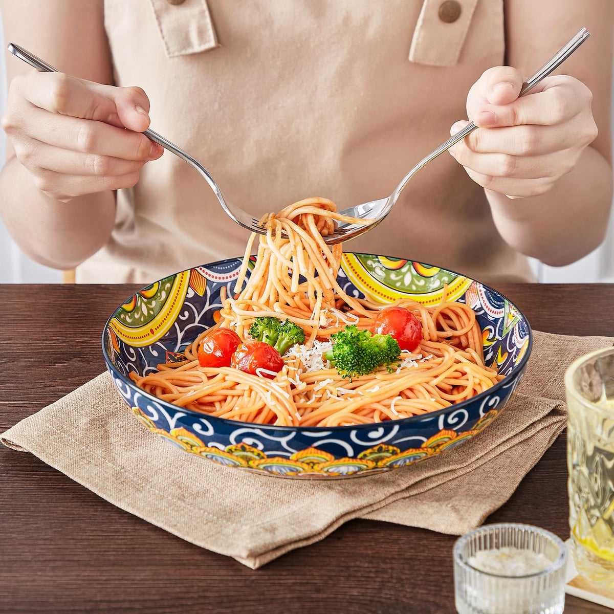 vancasso Pasta Bowls, Ceramic Salad Bowls of 4,Large Corlorful Serving Bowls for Kitchen, Dishwasher & Microwave Safe Soup Bowls, Pasta Plates