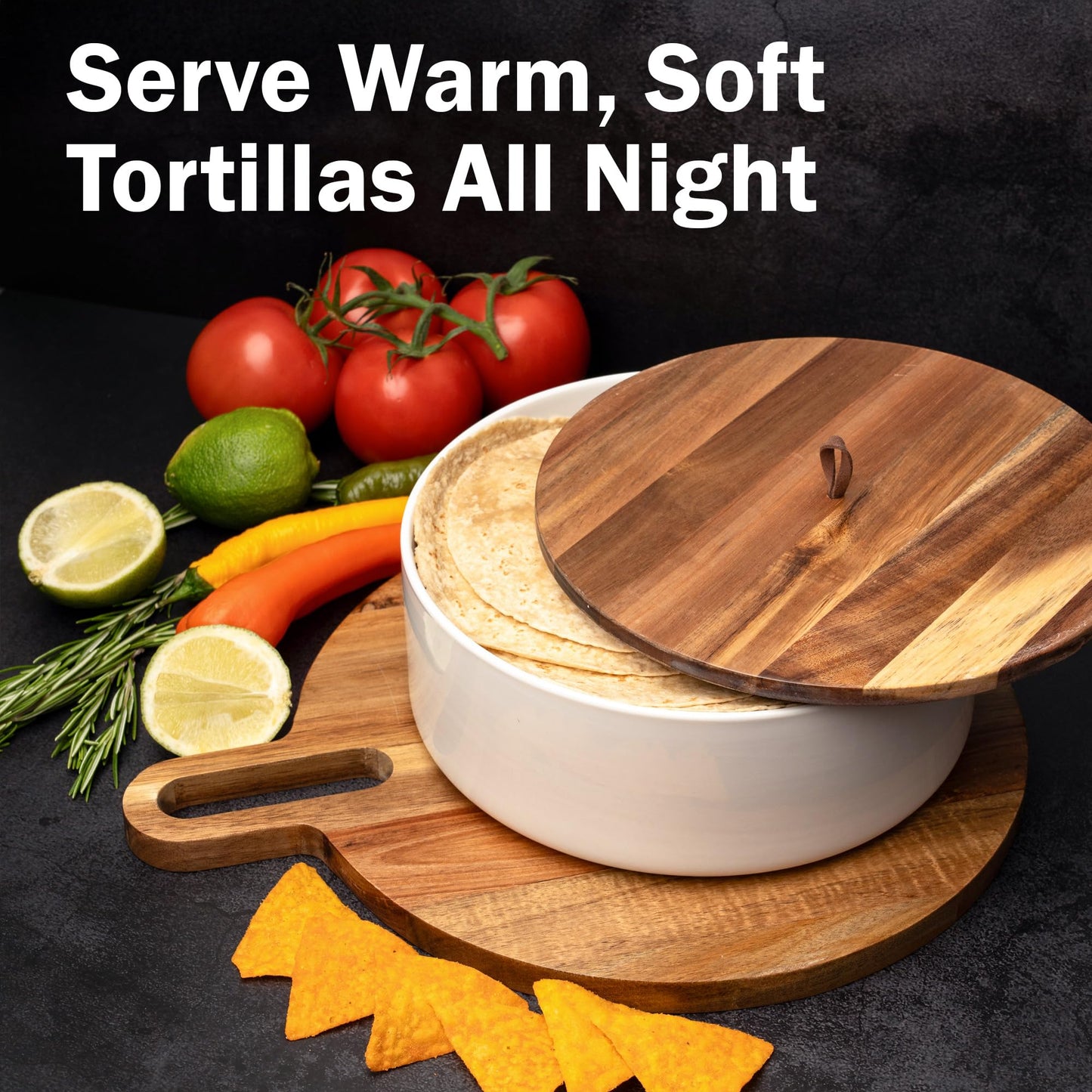 Tortillada - Tortilla Warmer Ceramic with Lid 9 Inch, Bread Warmer, Pancake Warmer, Tortilla Holder with Lid - Microwave-Safe