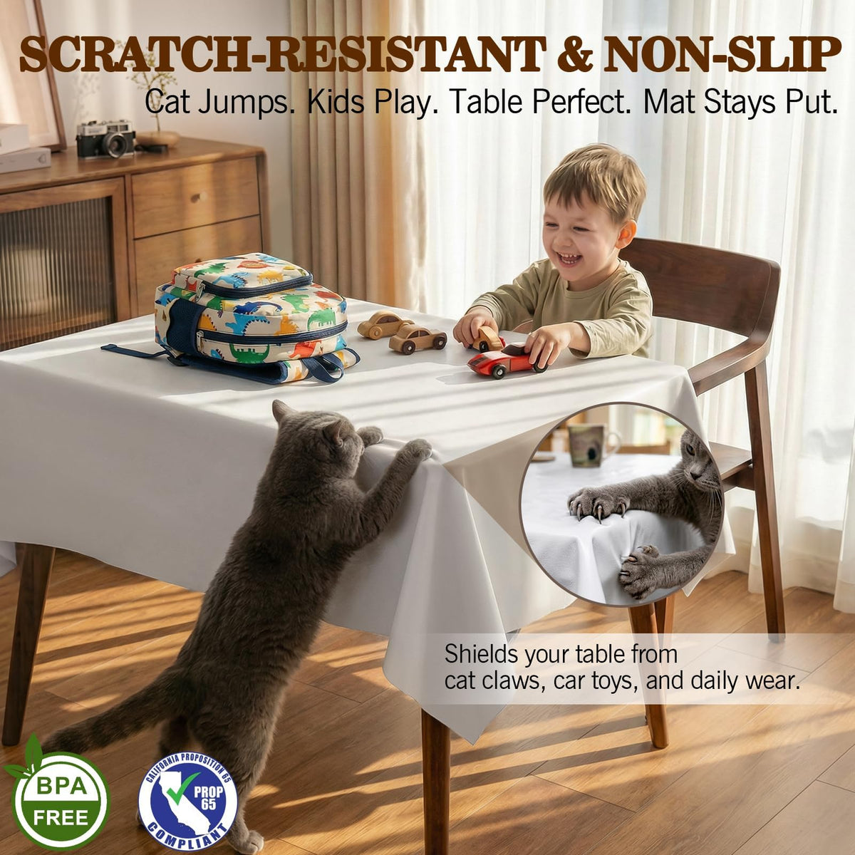 Heavy Duty Table Protector Pad with Flannel Backing for Dining Room, Waterproof Vinyl Tablecloth Easy to Clean & Trim, Scratch & Heat Resistant Table Cover, Reusable Pad 108" x 54" Rectangular