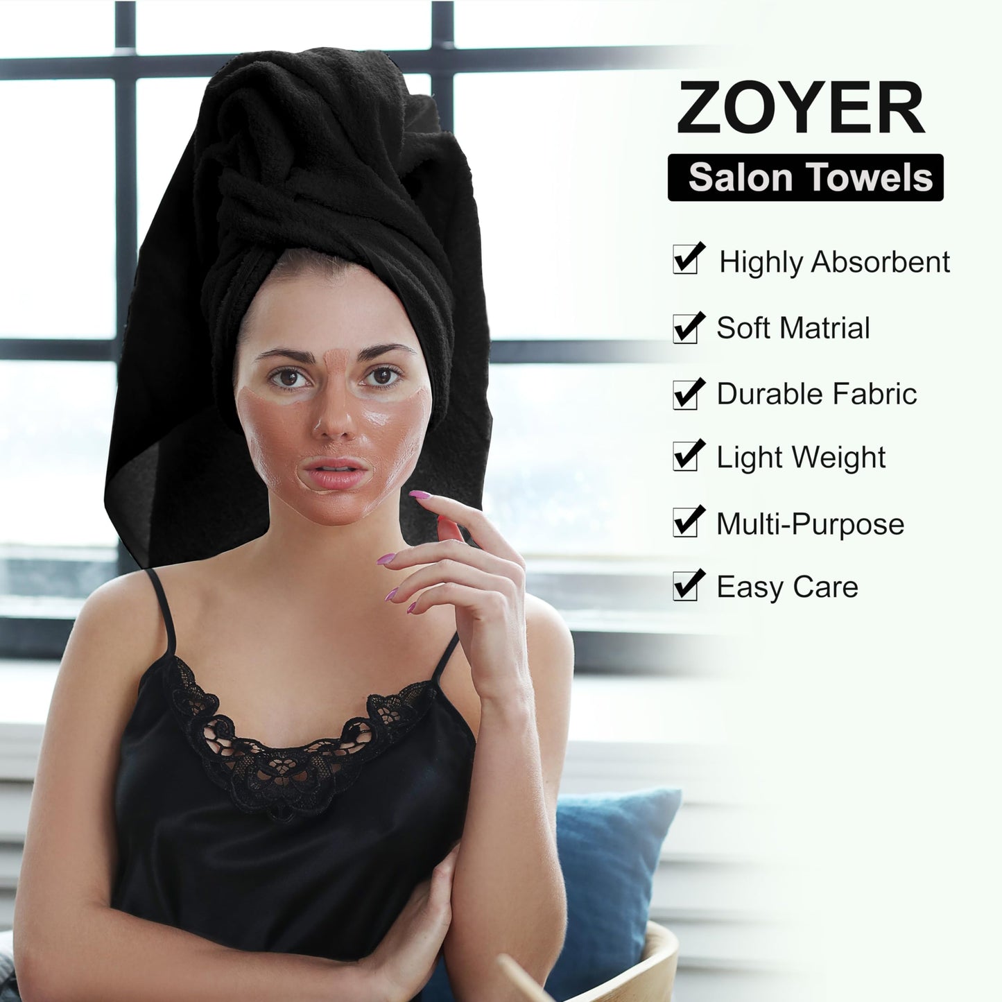 ZOYER Cotton Salon Towels (24 Pack, Black) - Not Bleach Proof Gym Towel - Hand Towel - 16 inches x 27 inches - Ring Spun-Cotton, Maximum Softness and Absorbency, Easy Care