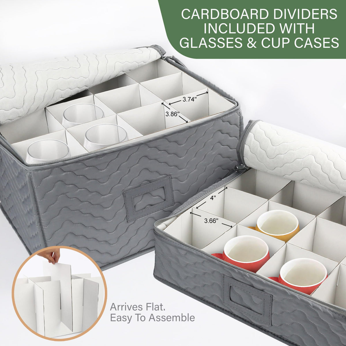 LotFancy China Storage Containers - Quilted 6-Piece Set Storage Box- Stores Chinaware, Stemware, Dinnerware, Dish Storage Service for 12, 48 Pcs Felt Protectors, Cardboard Dividers Included