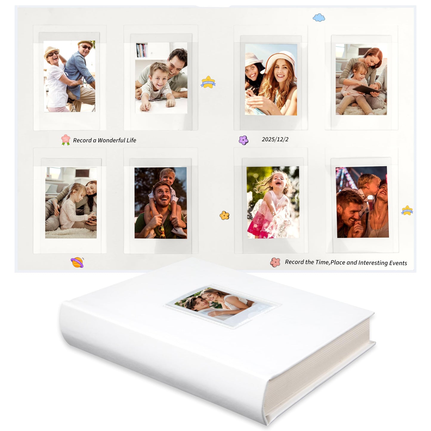 Ruibytree 128 Pockets Instant Mini Photo Album for 2x3 Pictures, Faux Leather Hardcover Fits Polaroid Photo Albums with Writing Space for Fujifilm Instax Mini Series Instant Film, White