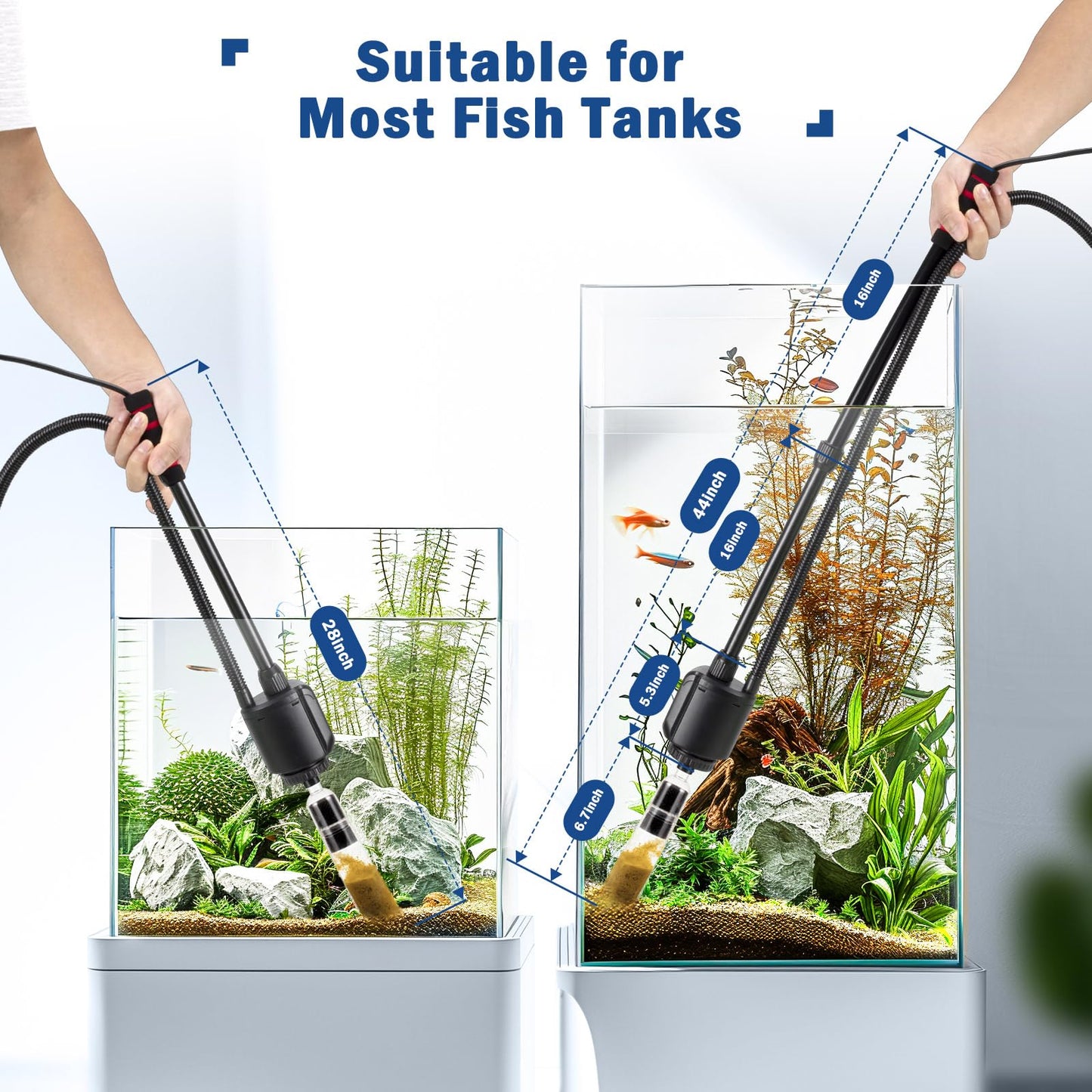 AQQA Aquarium Gravel Cleaner Siphon Kit,6 in 1 Electric Automatic Removable Vacuum Water Changer，Multifunction Wash Sand Suck The Stool Filter 110V/ 20W 320GPH (20W 320GPH)