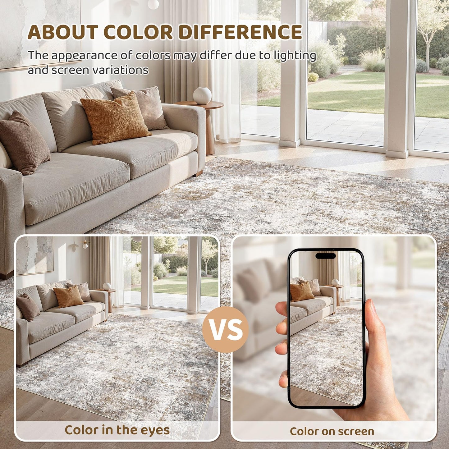 UERMEI 5x7 Area Rug Living Room Rugs - Washable Neutral Modern Abstract Soft Thin Large Rug Indoor Floor No Slip Rug Carpet for Bedroom Under Dining Table Home Office Decor - Brown Grey