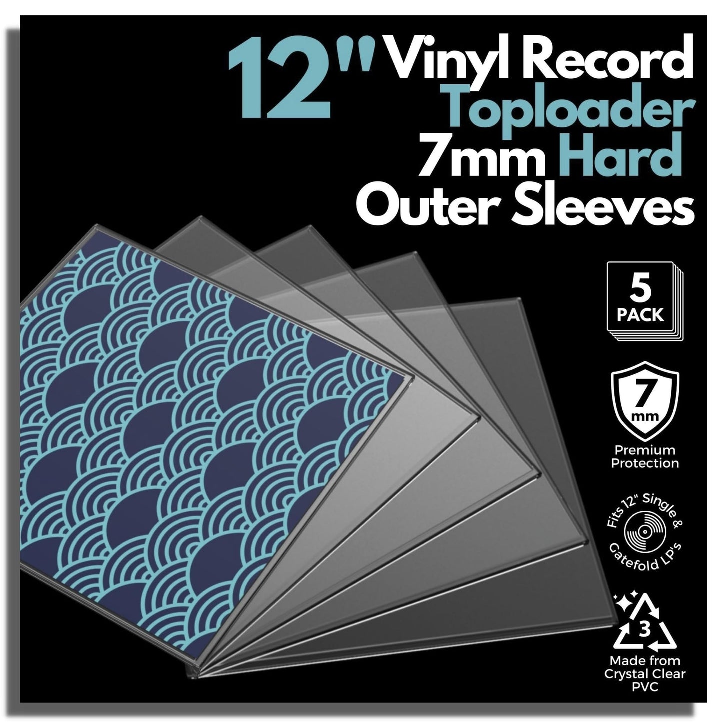 12-Inch Vinyl Record Toploader - Hard Vinyl Record Sleeves Protector - 7mm (7 Millimeters) Thickness Crystal Clear Hard Record Storage Case For Album Protection & Collection Display - 1 PACK (5 PCS)