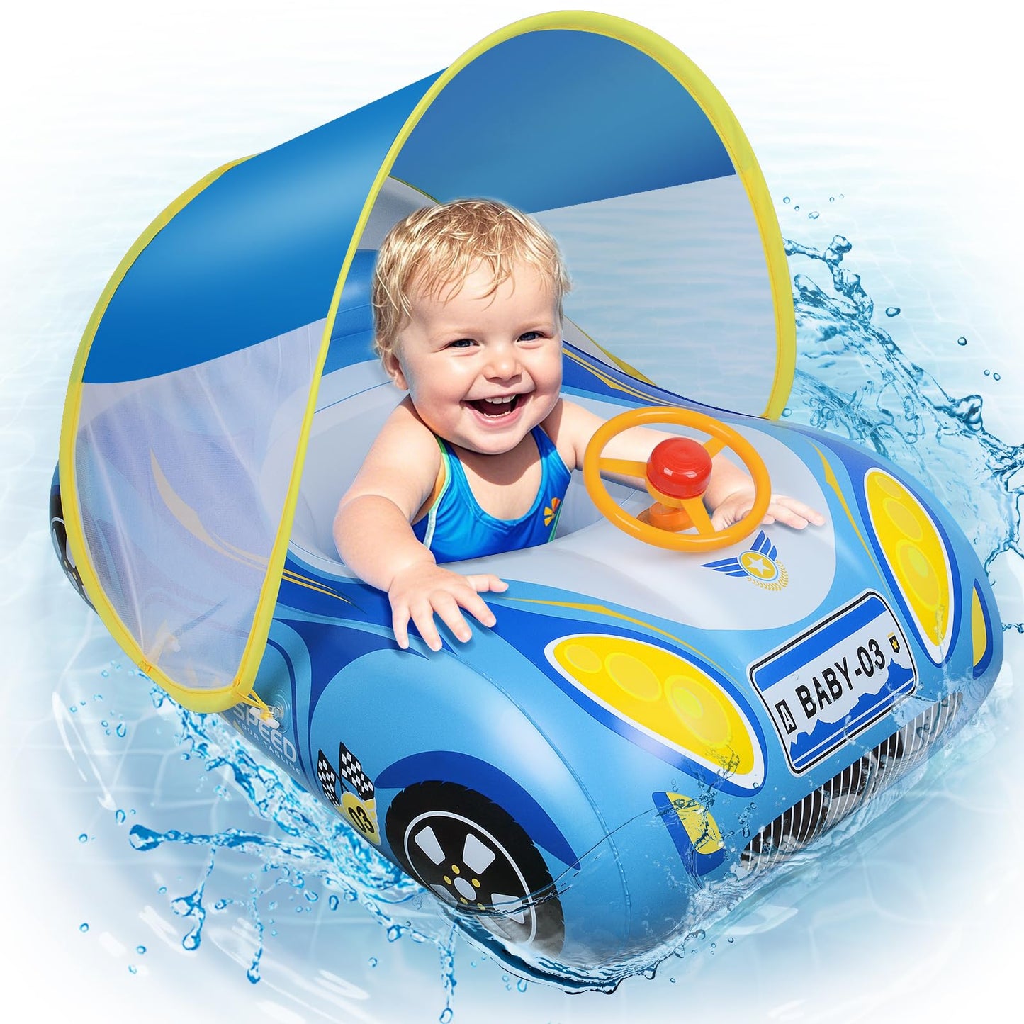 Baby Pool Float with Canopy: Baby Float with UPF50+ Protection Baby Swim Float Tooder Baby Swimming Ring Olycism Toddler Floaties for Aged 18-48 Months