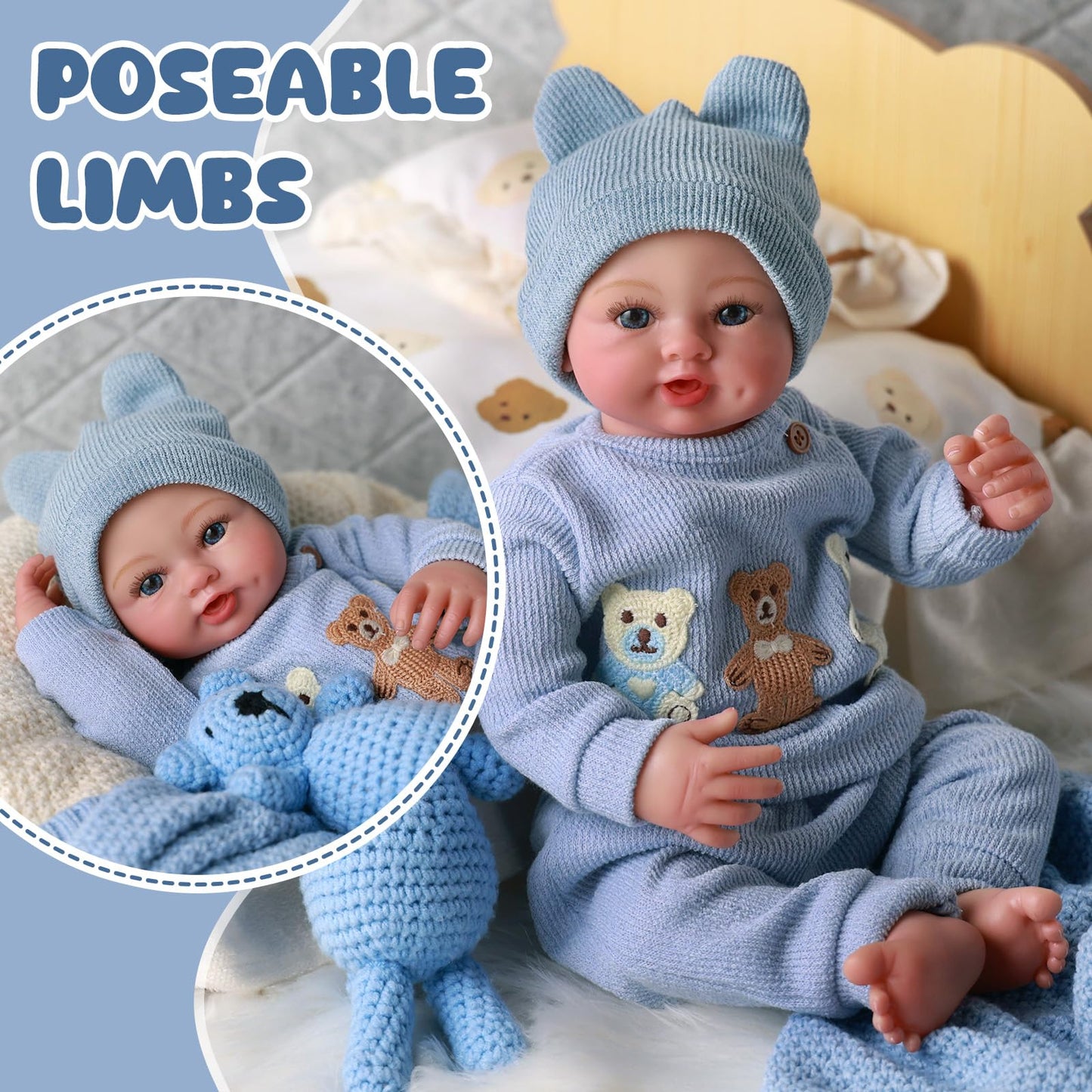 BABESIDE Reborn Baby Dolls Boy - 17 Inch Lifelike Newborn Baby Doll Handmade Real Life Baby Dolls Reborn Toddler with Soft Cloth Body Gift Toys for Kids Age 3 +