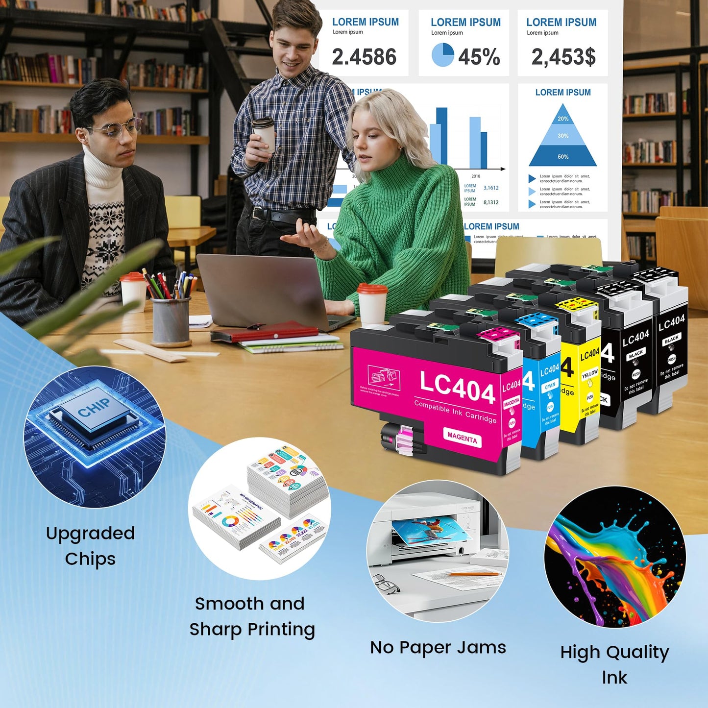 LC404 Ink Cartridges 5 Pack Replacement for Brother LC404 Ink Compatible for Printer MFC-J1205W J1215W, Ink LC 404 (2 Black/1 Cyan/1 Magenta/1 Yellow)