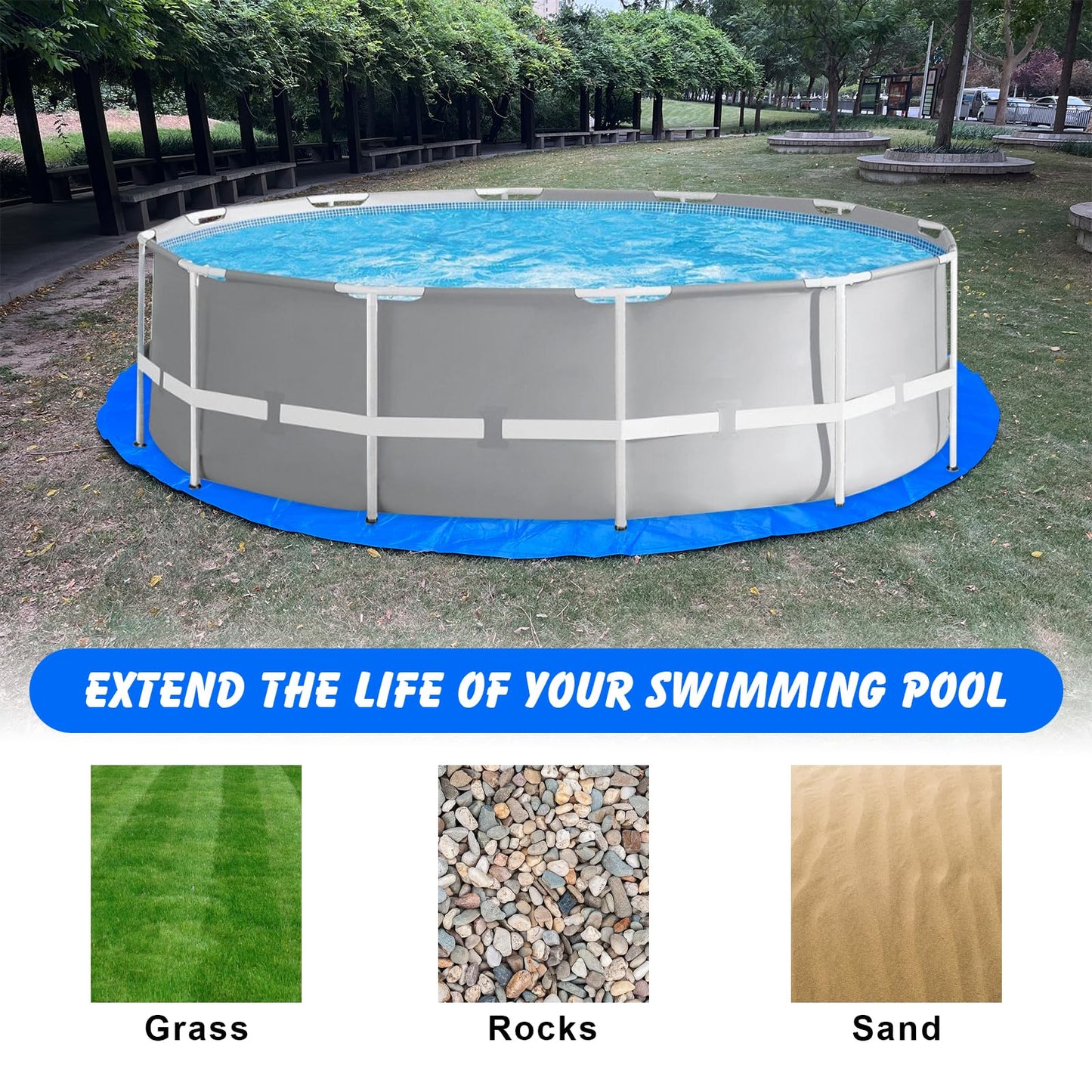 ACRSIKR Round Pool Liner, 15 FT Pools Mats Pad for Above Ground Swimming Pool Outdoor Pool Tarp Liner