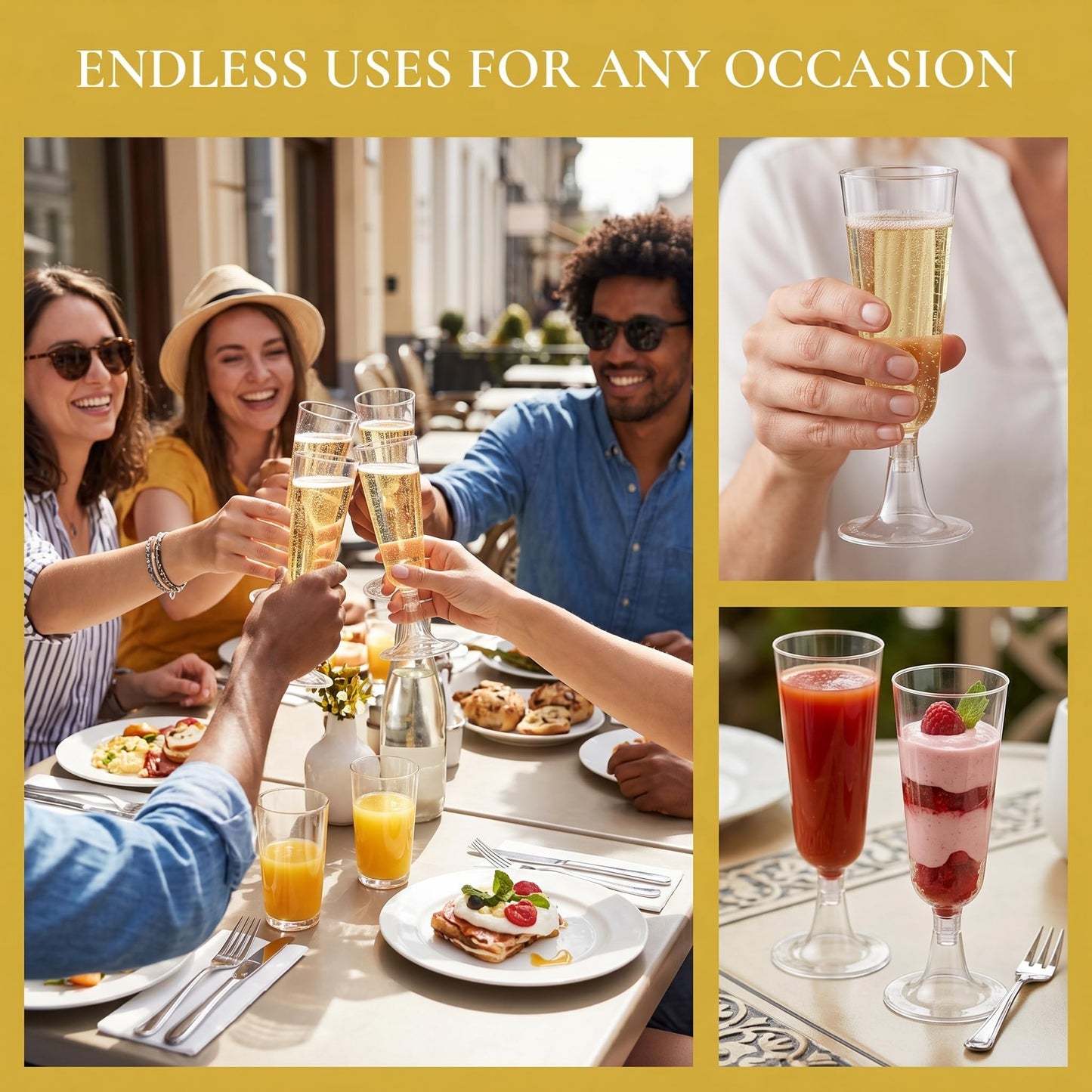 Hedume 100 Pack Champagne Flutes, 5oz Disposable Clear Plastic Champagne Glasses, Toasting Flute Set for Mimosas, Bloody Mary's, Wine Glasses, Sodas, Cocktail Cups, Parfaits, Sundaes etc