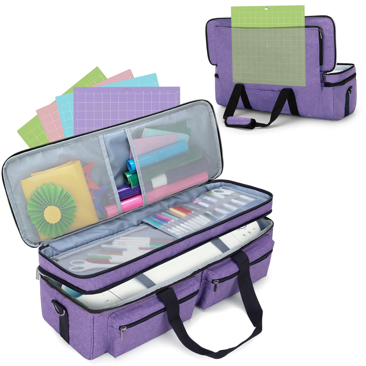 Luxja Double-Layer Bag with Cutting Mat Pocket for Cricut Explore Air (Air2) and Maker, Carrying Bag Compatible with Cricut Die-Cut Machine and Supplies (Bag Only, Patent Design), Purple