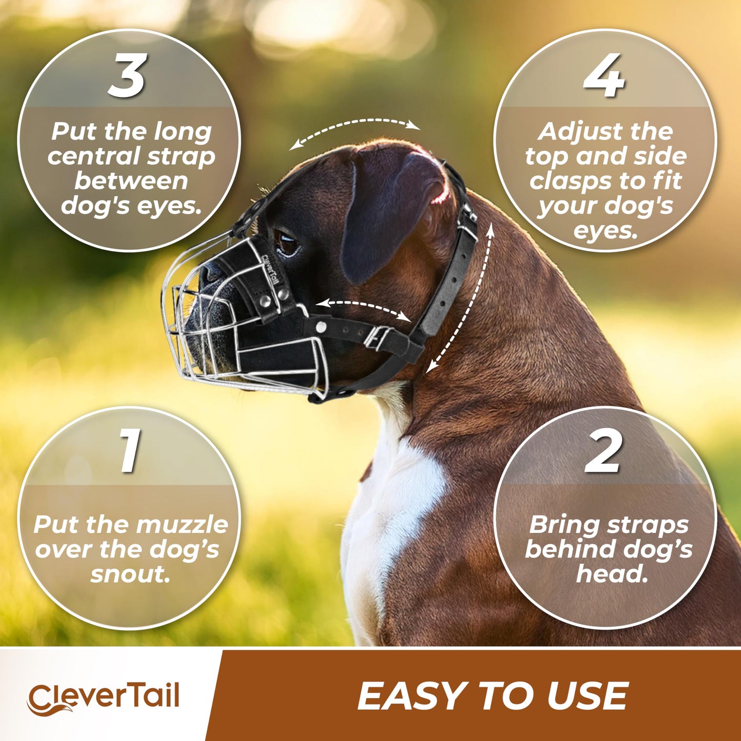 CleverTail Metal Muzzle for Boxer Dog Breed – Bite Proof Boxer Muzzle for Medium and Large Sized Dogs – Steel Wire Basket Muzzles for Dogs English Bulldog, American Bulldog etc.