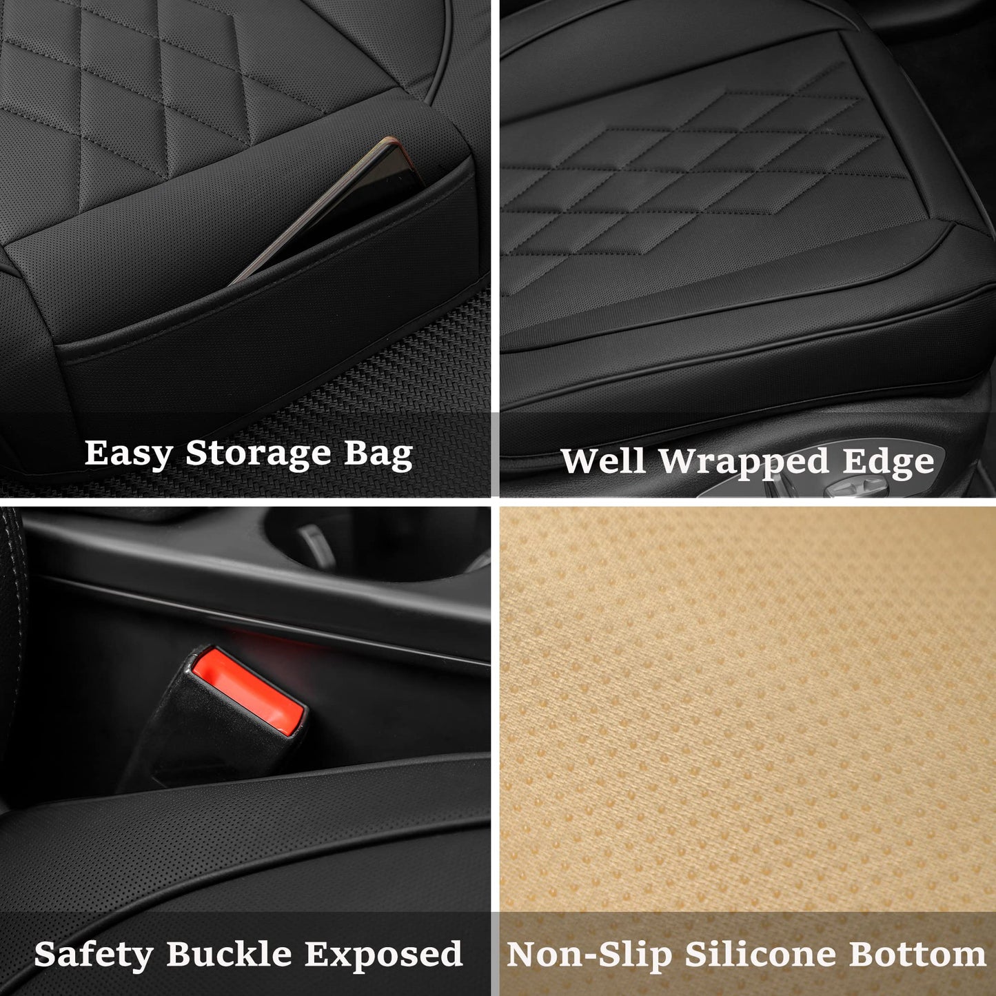 Jojobay Car Seat Cover,Automotive Seat Covers,Front Seat Protector(Bottom),Fit for 95% of Vehicles - Padded,Anti-Slip,Premium Leather(2 PCS,Black)