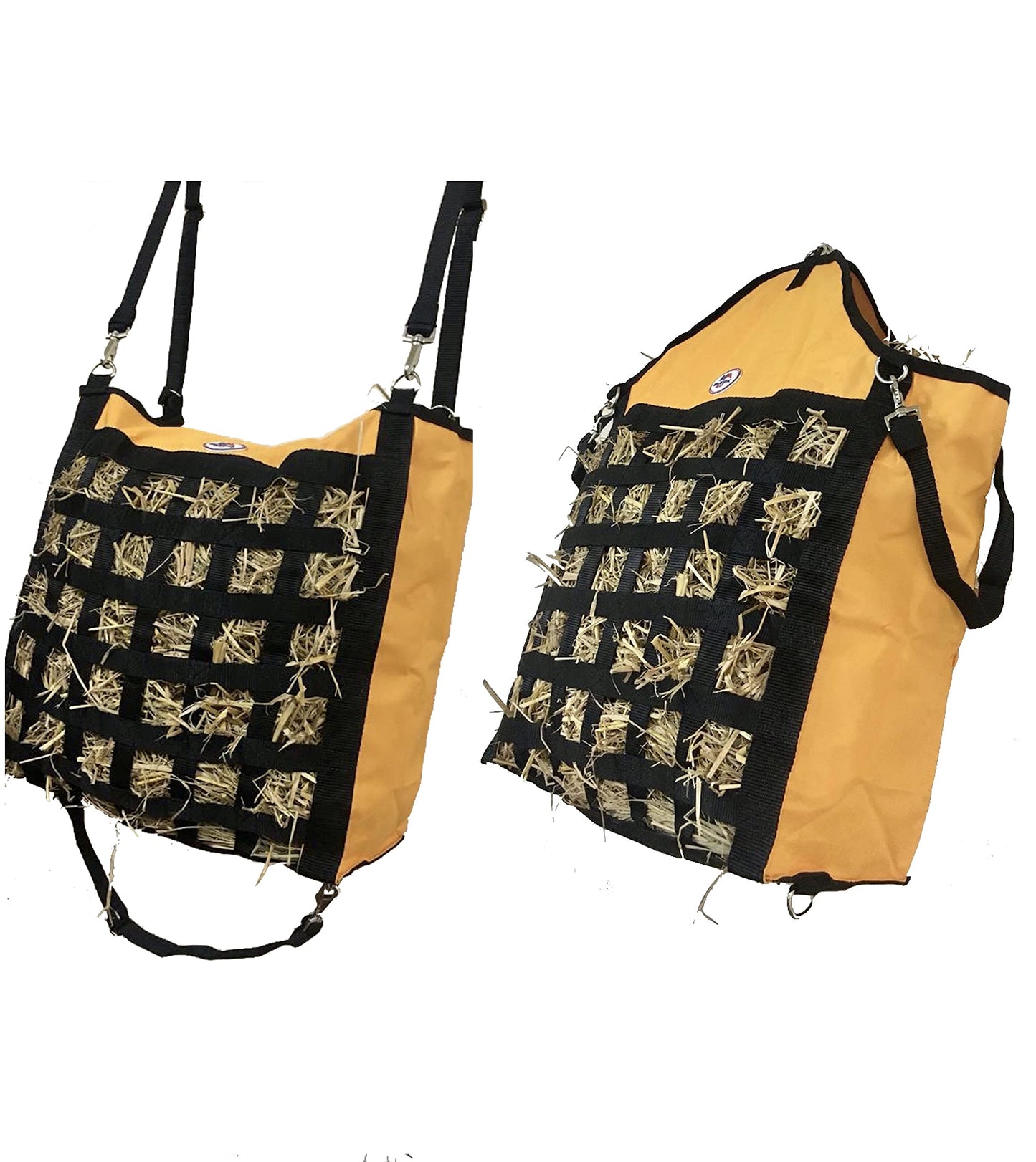 Majestic Ally Slow Feed Hay Bag for Horses, Adjustable Travel Feeder for Trailer, Stall, and Portable Wear, Feeding Sack with Strap Support, Simulates Grazing, Reduces Waste (Black)