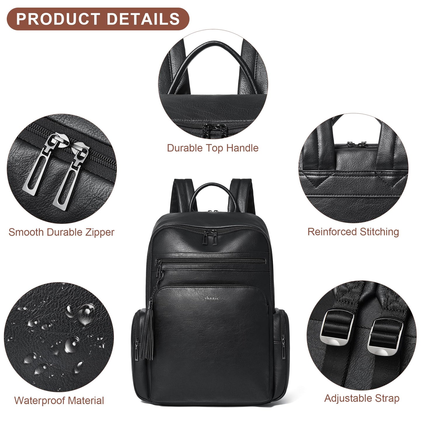 Shrrie Laptop Backpack for Women Fits 16 inch Laptop,Designer Backpacks for Women with Computer Compartment to Business (Black)