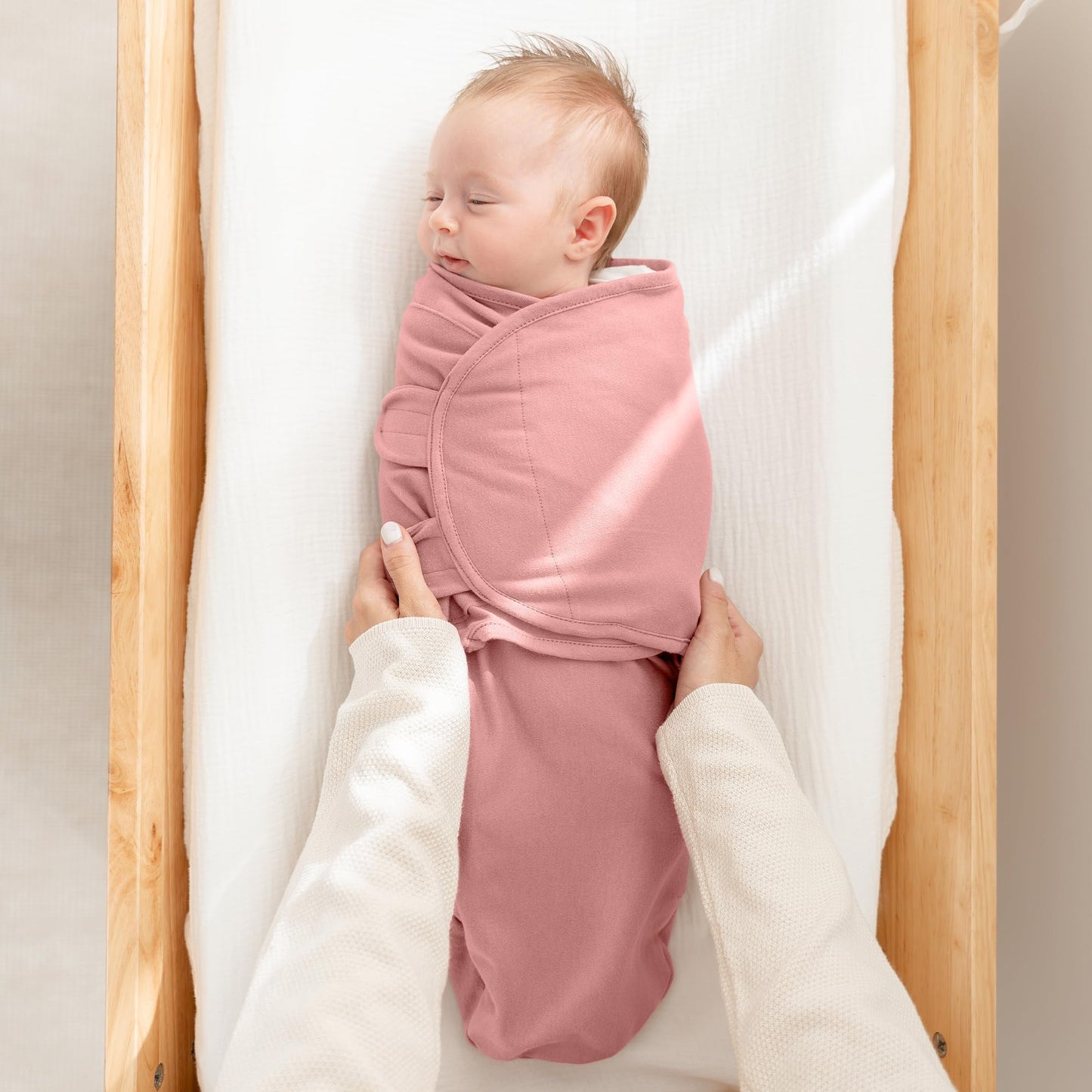 Comfy Cubs Easy Swaddle Blanket, 3 Pack - 100% Cotton Newborn Wrap, Small for 0-3 Months Infants, Breathable and Durable Sleep Sack for Babies - Blush, Mauve, Mulberry