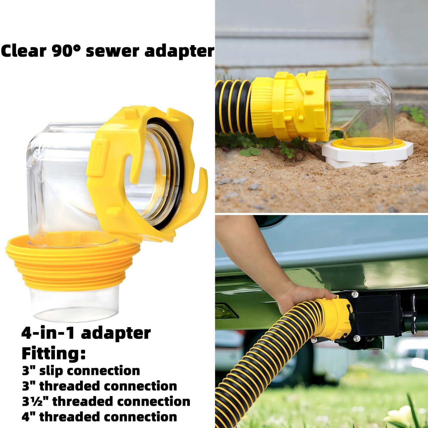 Saturnhose 5 FT RV Sewer Hose Kit Heavy-Duty Sun-Resistant Leak-Proof with 90 Degree Clear View Sewer Adapter Storage Cap