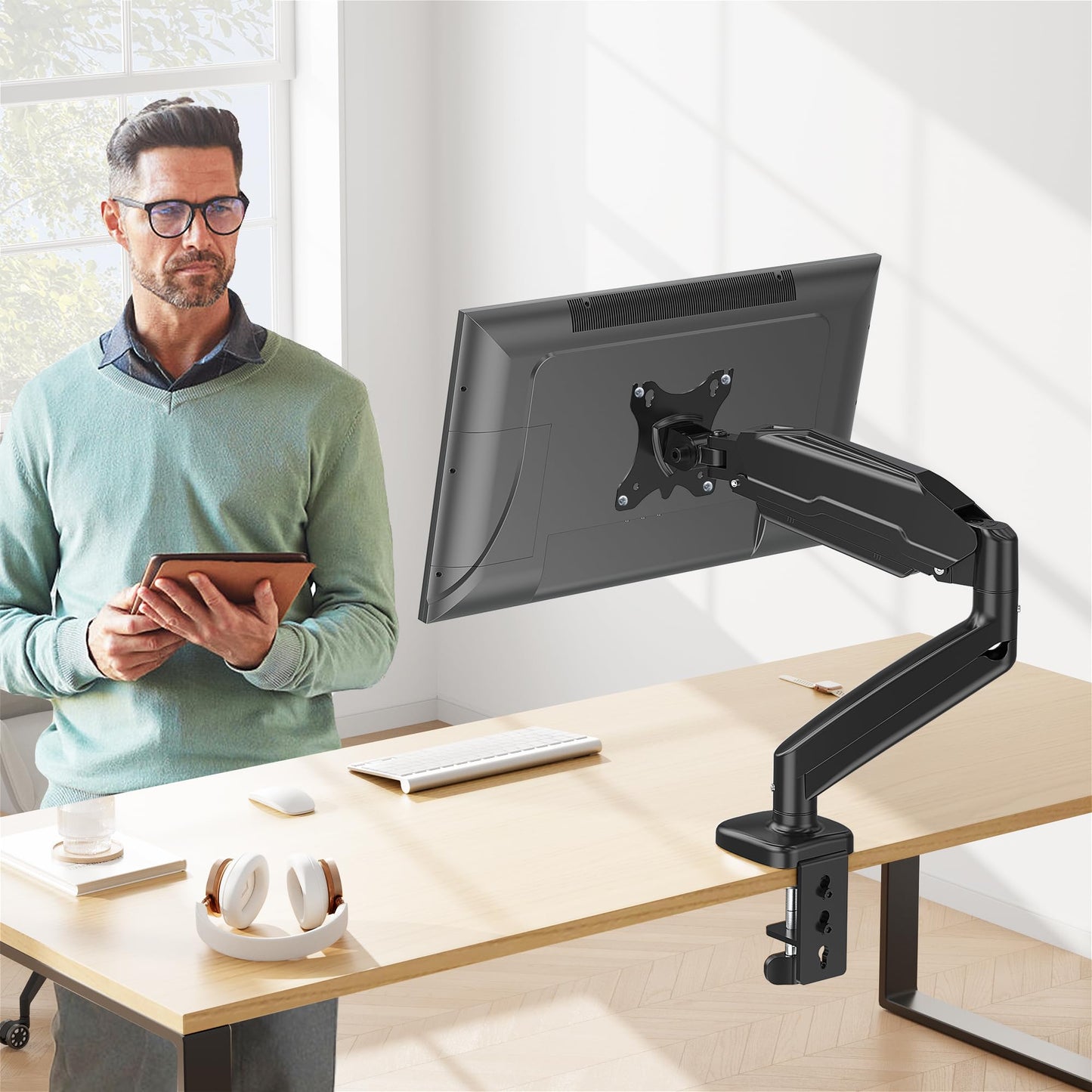 MOUNT PRO Single Monitor Mount,Articulating Spring Monitor Arm,Fits 13 to 32 Inch LCD Computer Monitors,Holds 17.6 lbs,Adjustable VESA Mount Desk Stand with Clamp,Grommet Base,VESA 75x75,100x100