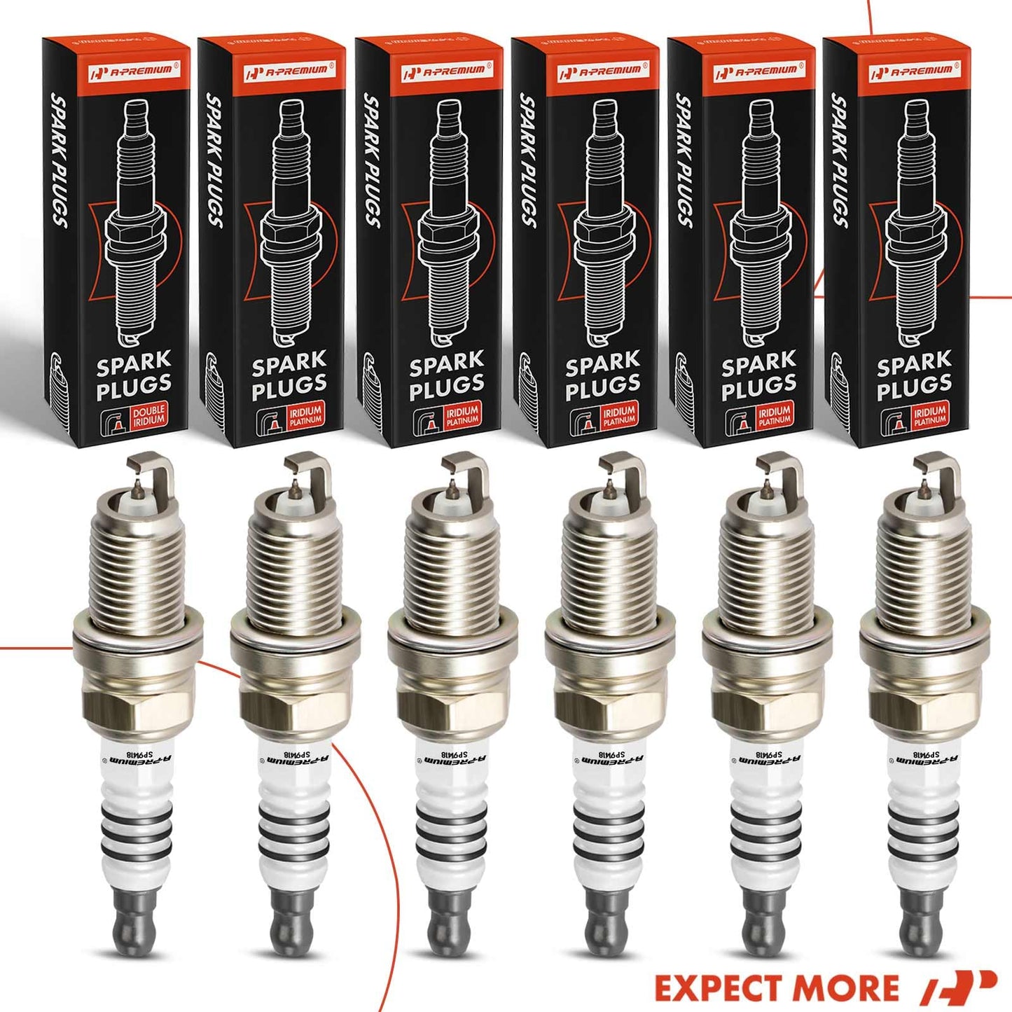 A-Premium Iridium Platinum Spark Plugs Compatible with Chevrolet Silverado 1500, Express 2500/3500, Trailblazer & GMC Sierra, Savana, Envoy & Buick Rainier & Isuzu Ascender & Oldsmobile, Pack of 6