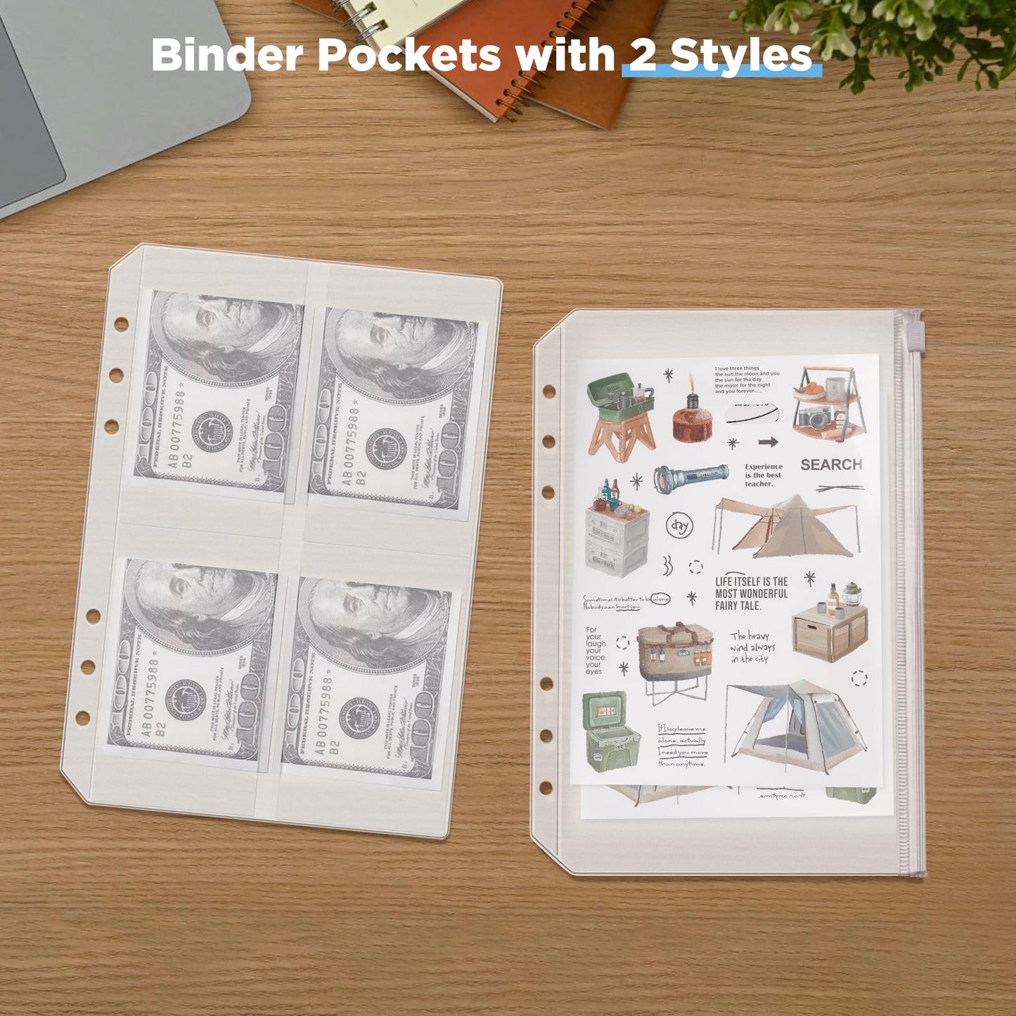 Zannaki A5 Zipper Binder with Binder Pockets, Dividers, Refill Paper, 6 Ring Refillable Binder Notebook for Personal Planner Journal Cash Budget Diary File Album Photocard Portable Travel Organizer