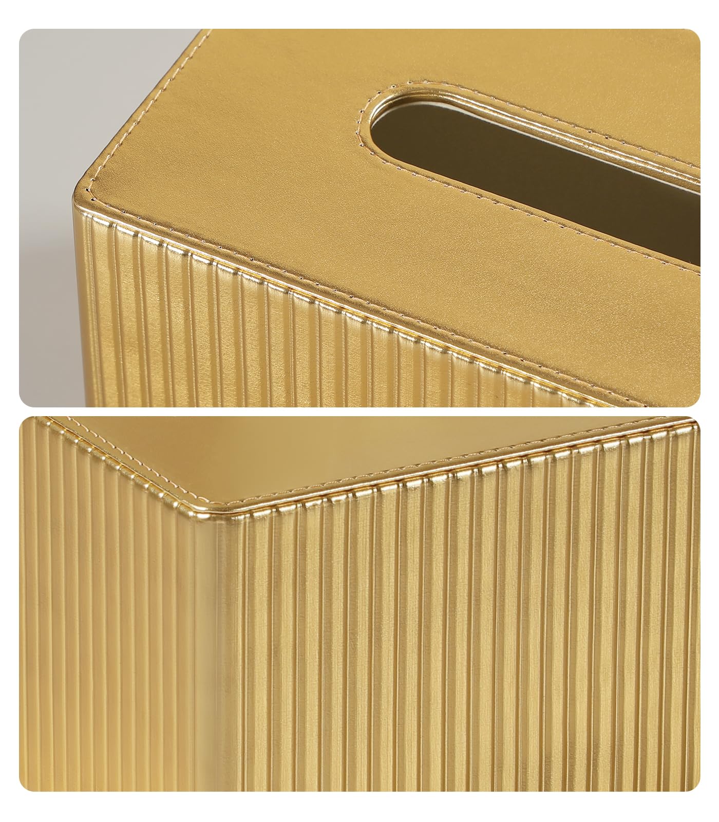 MEIBOOCH PU Leather Tissue Box Cover Square, Cube Tissue Box Holder with Magnetic Closure, Decorative Tissue Holder for Bathroom Bedroom Office (Gold, Rectangle Height of 4 in)