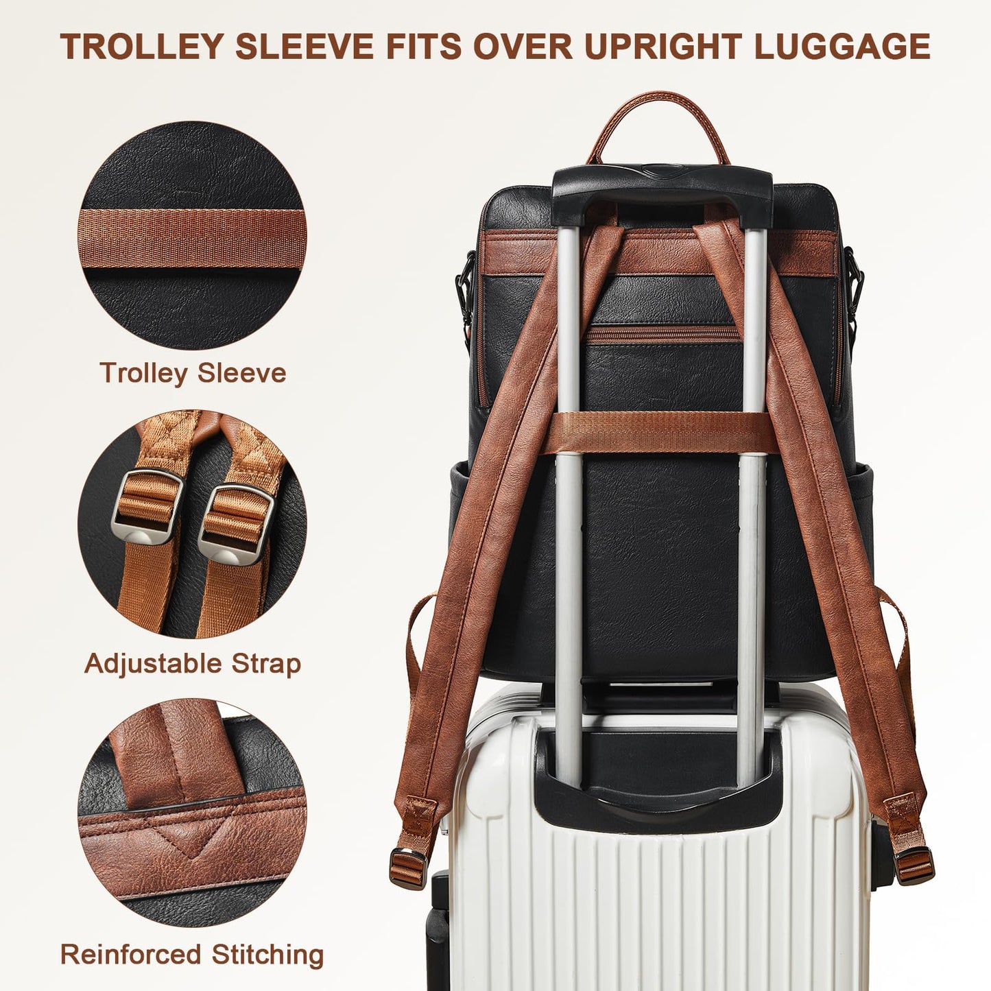 Shrrie Large Leather Backpack for Women 15.6 inch Laptop Backpack Travel Work Backpack Purse for Business College