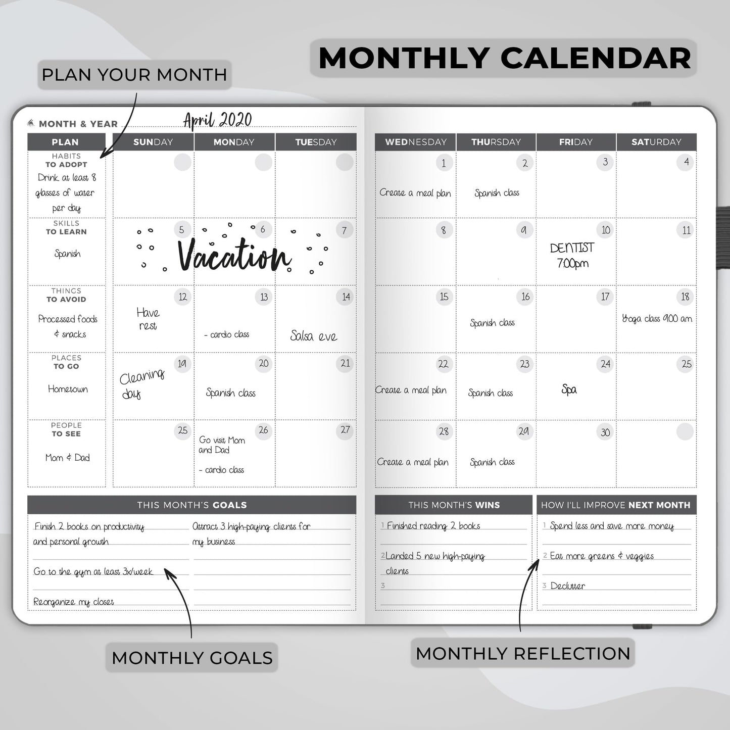 Clever Fox Planner – Weekly & Monthly Planner to Increase Productivity, Time Management and Hit Your Goals – Organizer, Gratitude Journal – Undated, Start Anytime, A5, Lasts 1 Year, Silver Black (Weekly)