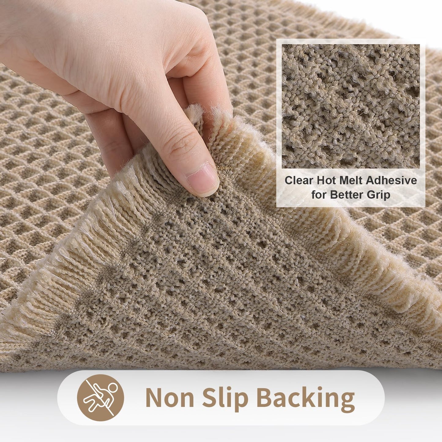 OLANLY Waffle Bath Mat, 24x36 Extra Soft Boho Bathroom Mat, Non Slip Super Absorbent Bathroom Rug, Quick Dry Machine Washable Bath Mats for Bathroom Floor, Tub and Shower, Brown