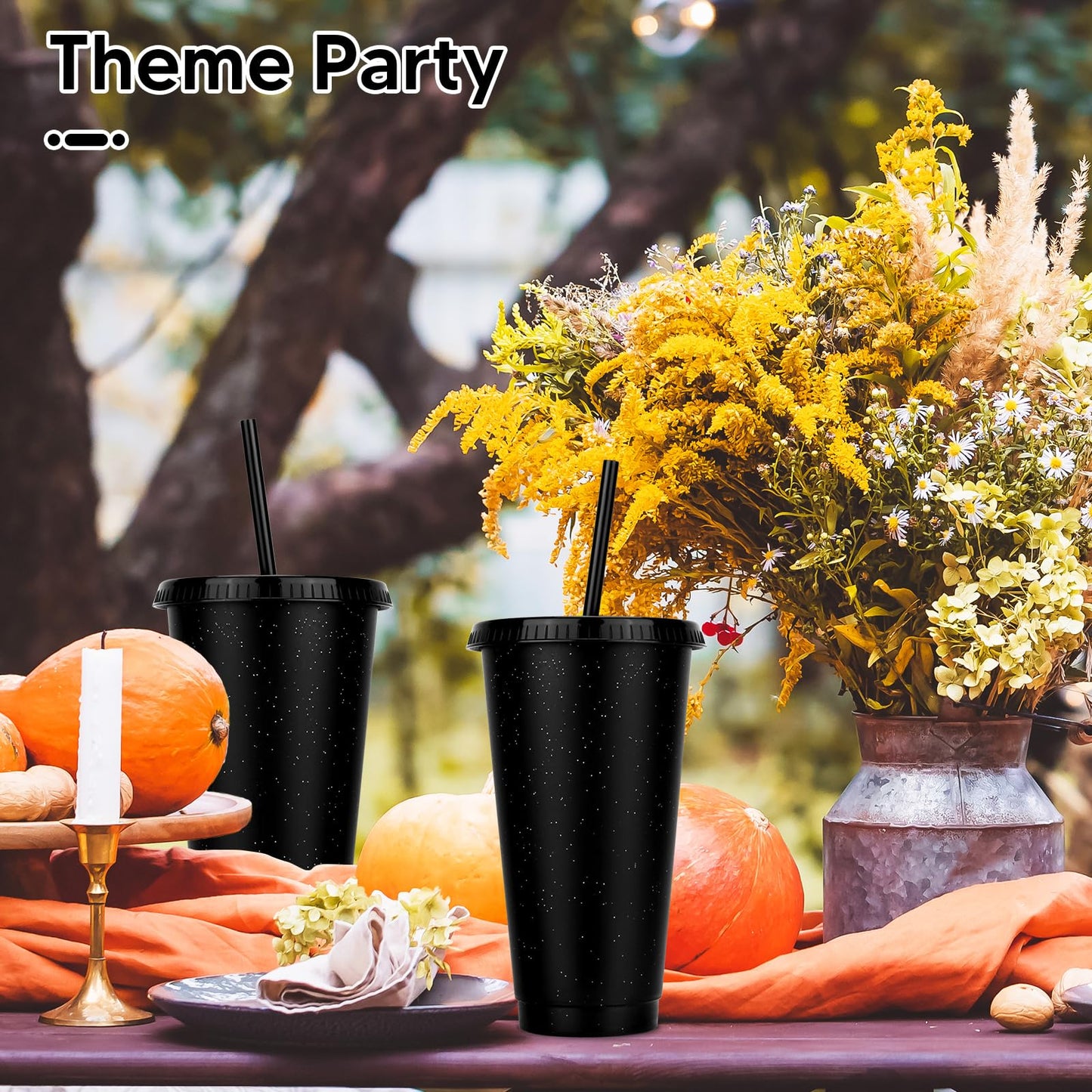 LEIFEOSH 24 Pack Plastic Tumblers with Lids and Straw, Reusable Cups with Lids and Straws Colorful Cups for Cold Drink Iced Coffee, Plastic Tumbler Bulk for Party Birthday Gifts (24 oz, Black)