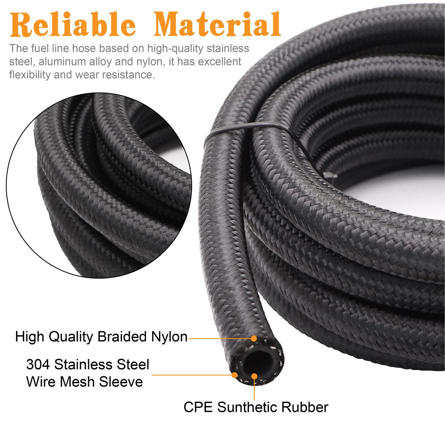 Taukealugs 6AN Fuel Line Fittings Kit with Nylon Braided 3/8-inch 10 ft CPE Fuel Oil Hose - Not for PTFE E85