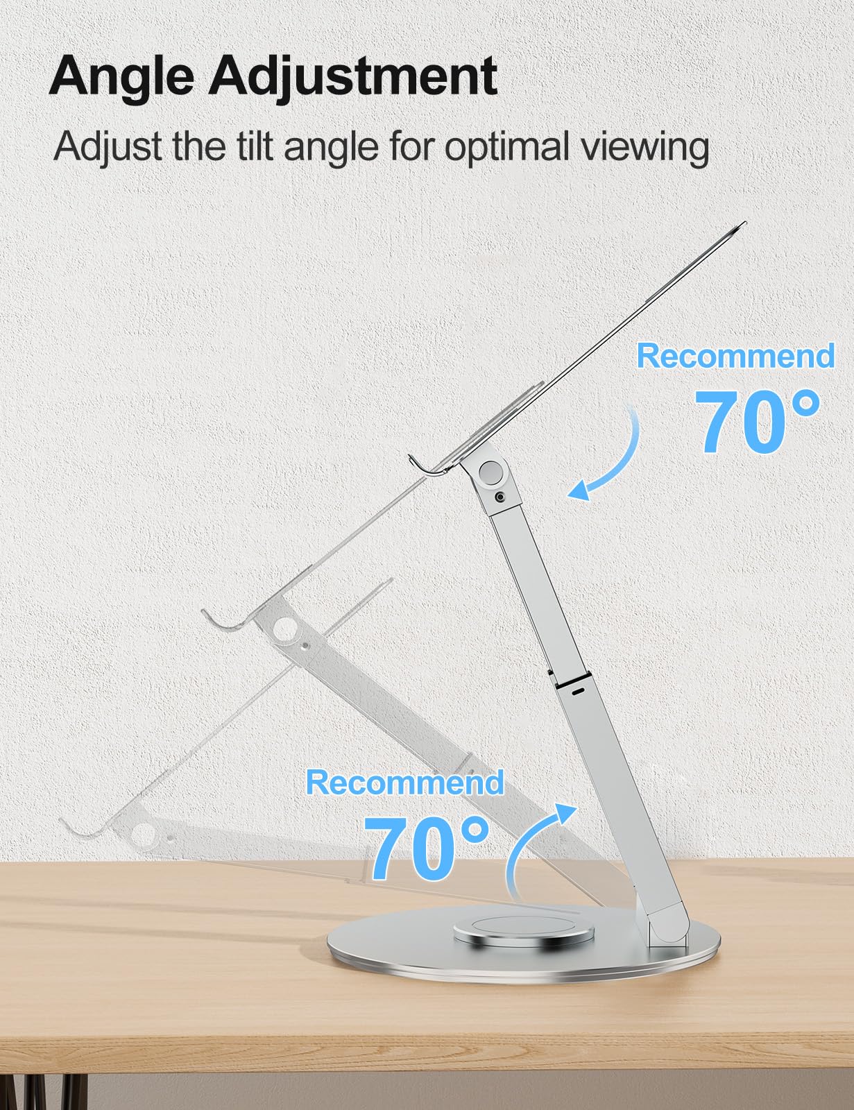 Tounee Telescopic Laptop Stand for Desk with 360° Swivel Base, Sit to Stand, Height Adjustable, Portable Riser Holder for Good Posture, Compatible with MacBook Pro, All Laptops 10-17"-Silver