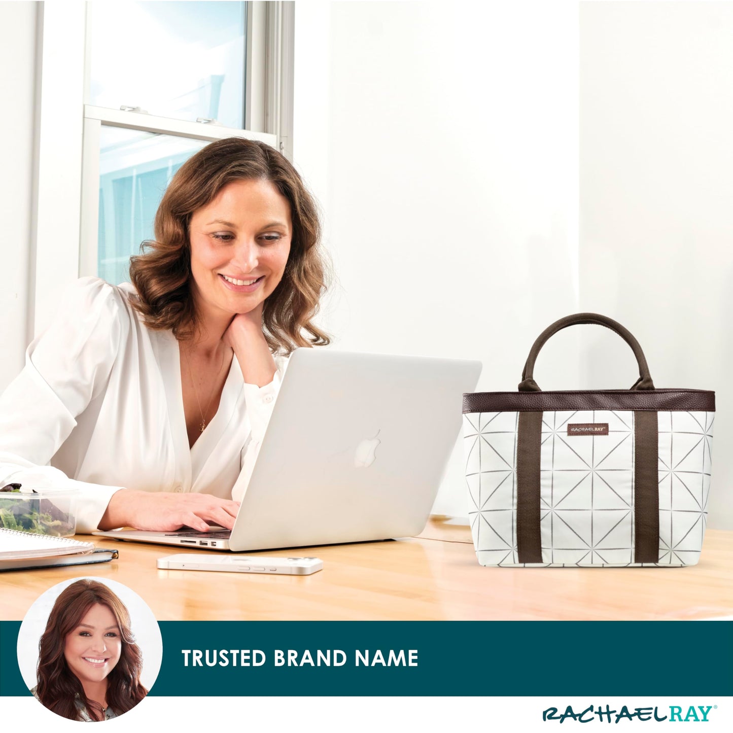 Rachael Ray Chillout Reusable Grocery Bag and Lunch Bag set, Cooler Bag, Soft Sided Cooler and Lunch Bag, Insulated and Leak Proof, Grey and Ivory Print