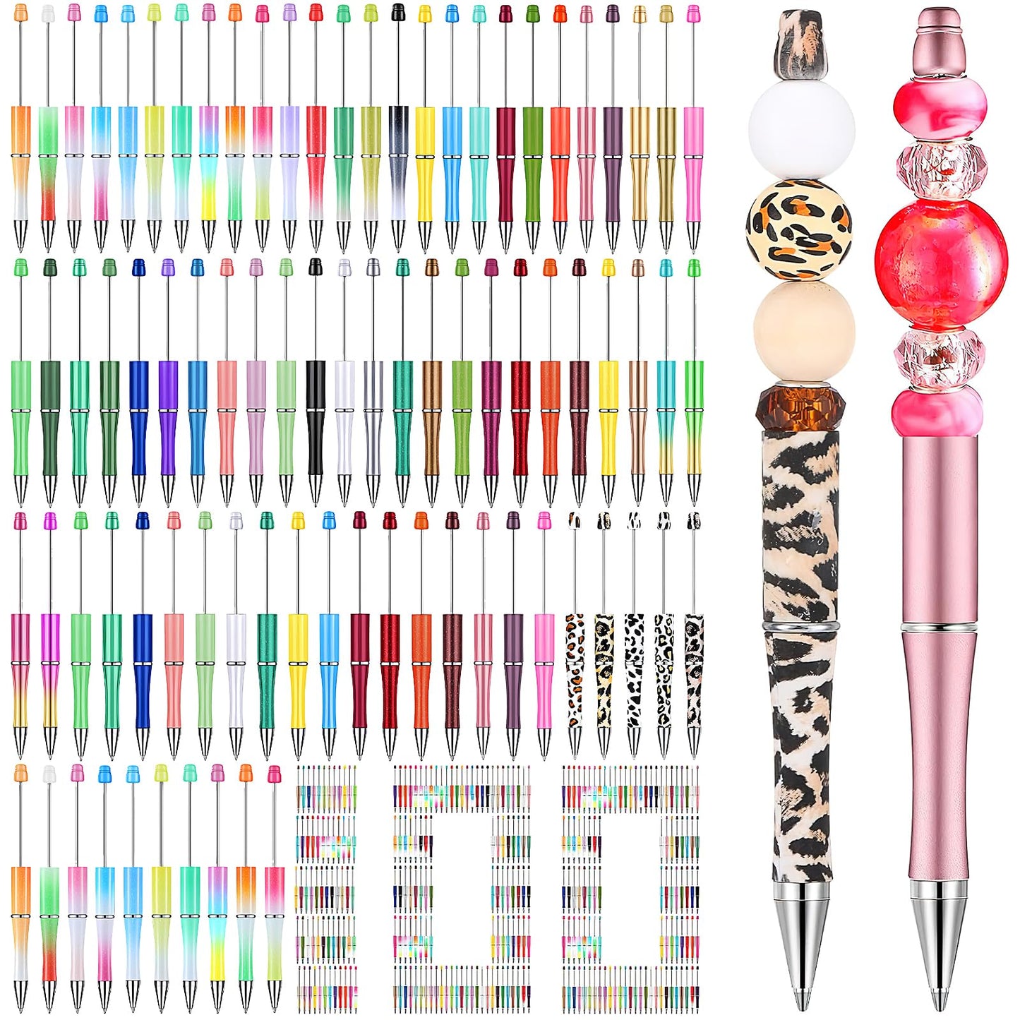 100 PCS Beadable Pens Kit, Plastic DIY Bead Pens Bead Pen Kit Ballpoint Pen, Beaded Pen Bulk Black Ink Ballpoint Pen for Women Student School Office Supplies