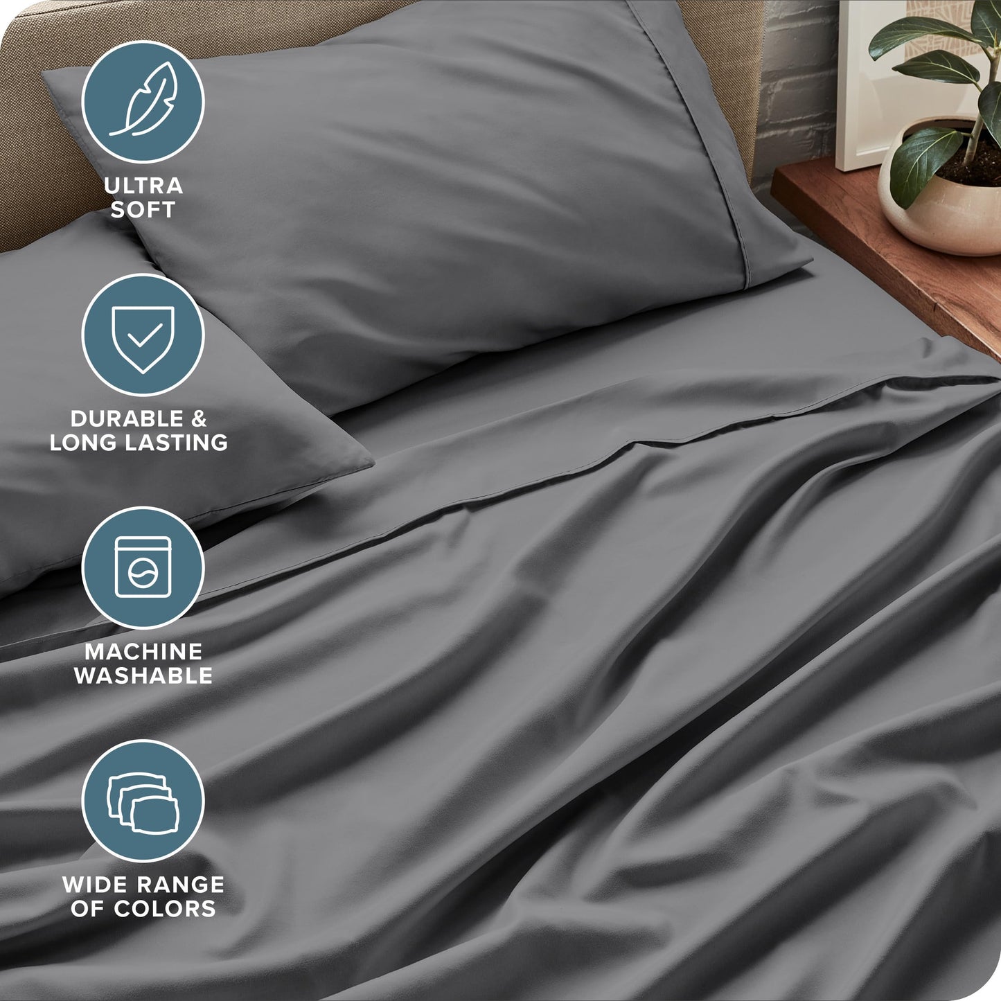 Bare Home Queen Sheet Set - 1800 Ultra-Soft Microfiber Queen Bed Sheets - Double Brushed - Queen Sheets Set - Deep Pocket - Bedding Sheets & Pillowcases (Queen, Grey)