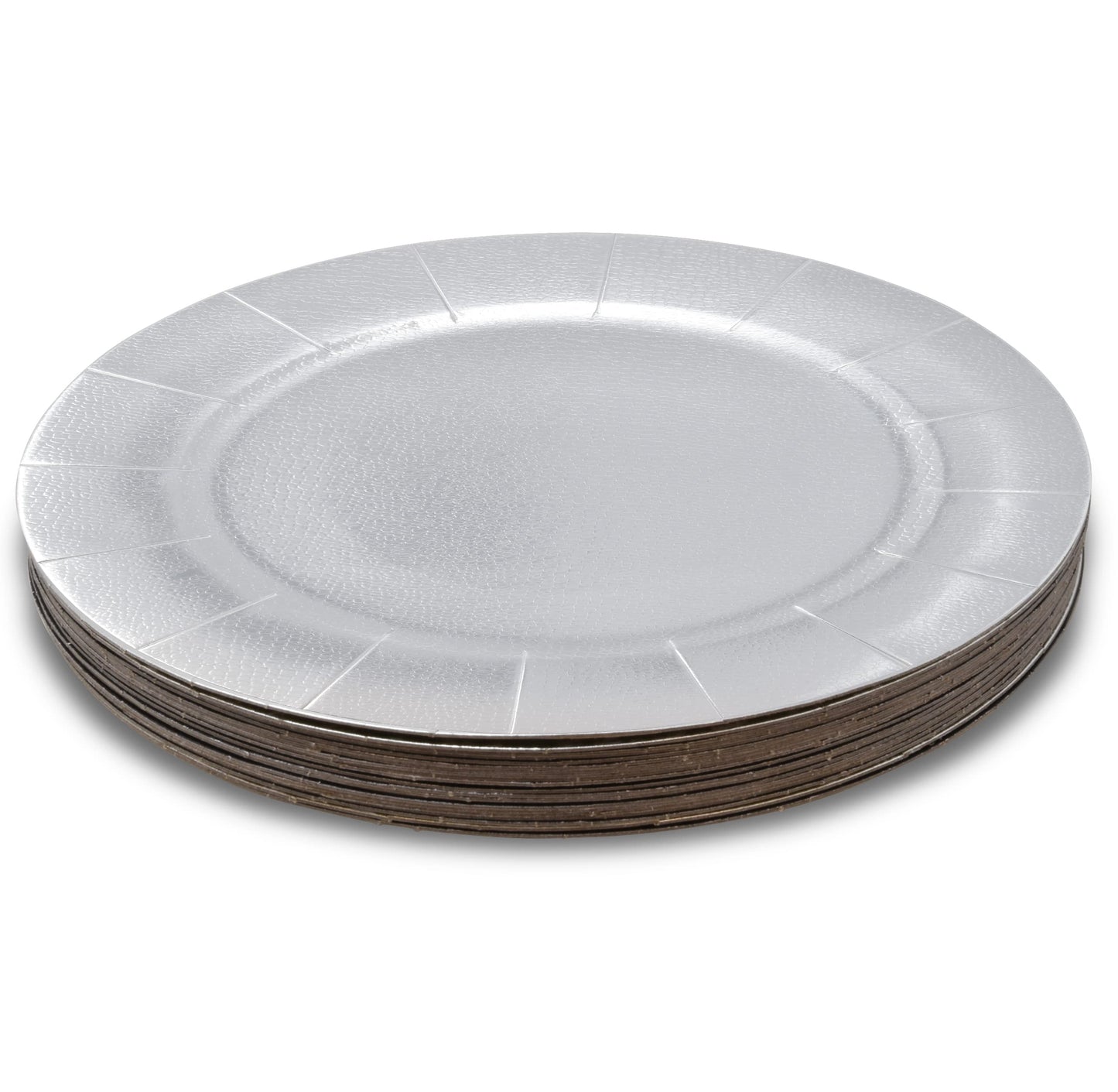 24 Disposable Silver Round Charger Plates 13" Metallic Silver Foil Dinner Serving Tray Heavy Duty Paper Cardboard Platters for Table Setting Place Mats Dessert Birthday Parties Weddings Bridal Shower