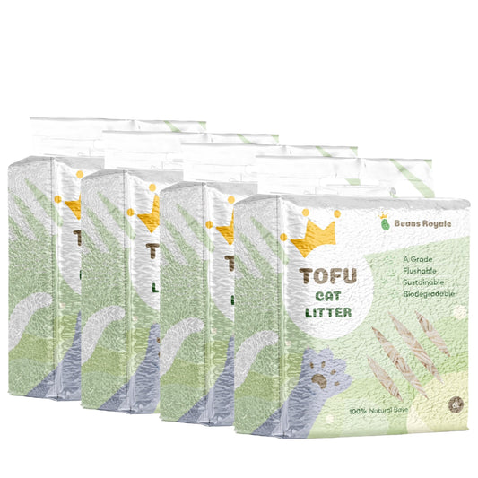 Beans Royale Tofu Cat Litter, Biodegradable, Clumping Kitty Litter, Flushable,Pea Fiber,Dust Free, Odor Control, Low Tracking, Lightweight (Milky 4 Pack)