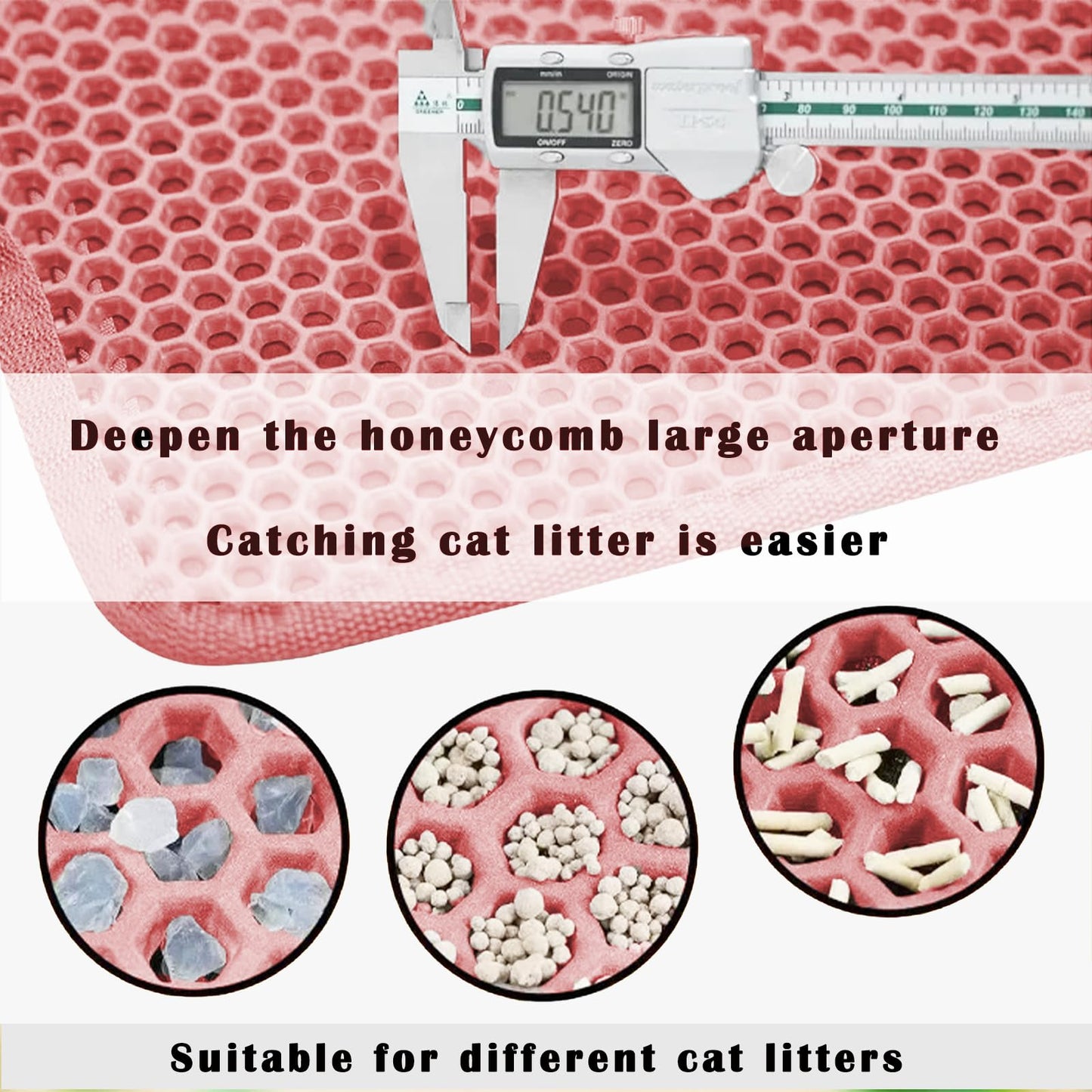 HCY&WLD Cat Litter Mat, Honeycomb Double Layer Cat Litter Trapping Mat, Waterproof Urine Proof Non-Slip, Scatter Control, Less Waste, Easier to Clean (Pink, 45" X 26")