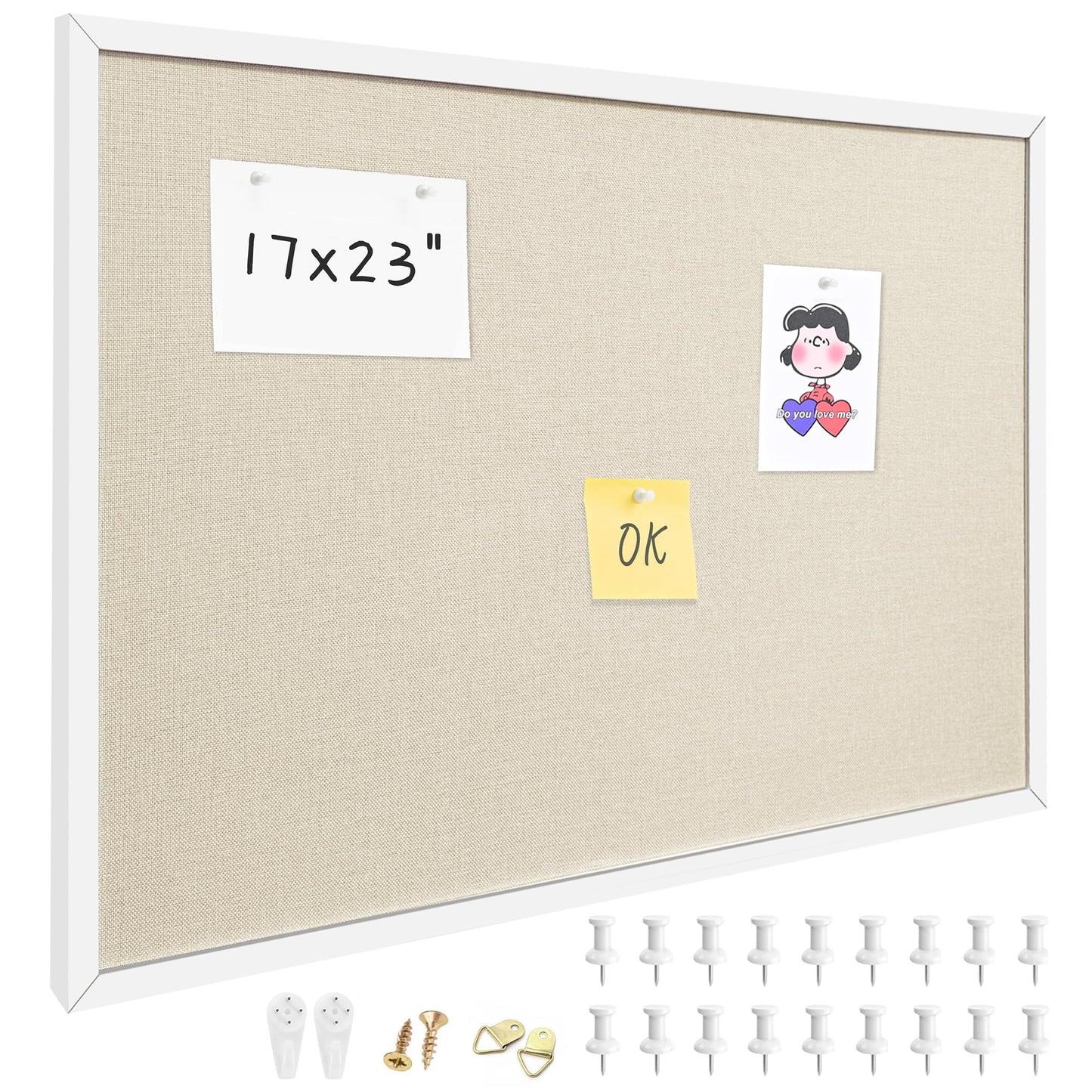 Yunihome 17x23 Inch Cork Board for Wall Hanging with Linen, Bulletin Board with Push Pins, Mounted Memo Message Board for Home Office Decor, Dorm Room Essentials, Classroom Organization