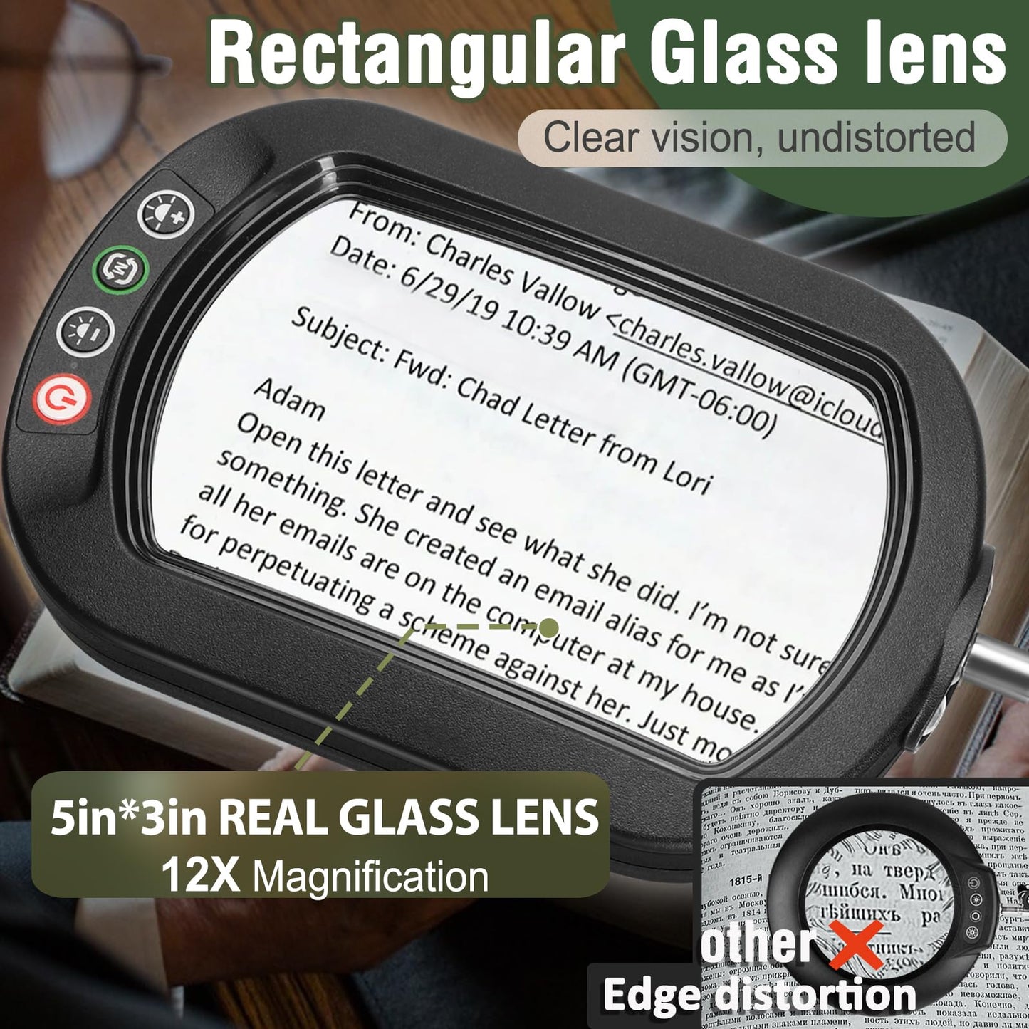 12X Rectangle Magnifying Glass with Light and Stand, 5 Color Modes Stepless Dimmable, 2-in-1 LED Desk Lamp with Clamp, Hands Free Lighted Magnifier for Reading Crafts Repair Painting Close Work