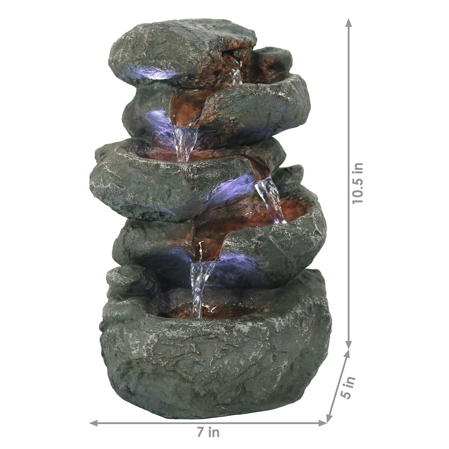 Sunnydaze Tabletop Water Fountain - Stacked Rocks 10.5 Inch Relaxing Desktop Water Fountain with LED Lights - Office, Bedroom, Living Room