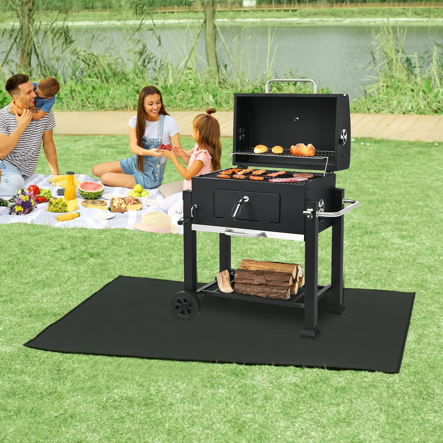 LeadCon 200 x 150cm Extra Large Under Grill Mat, Fireproof Pit Mat for Grill Deck and Patio Protector, Flat Top Grill, Outdoor Charcoal, Fire Resistant Rugs for Fireplace, Reusable Fire Pit Mat…
