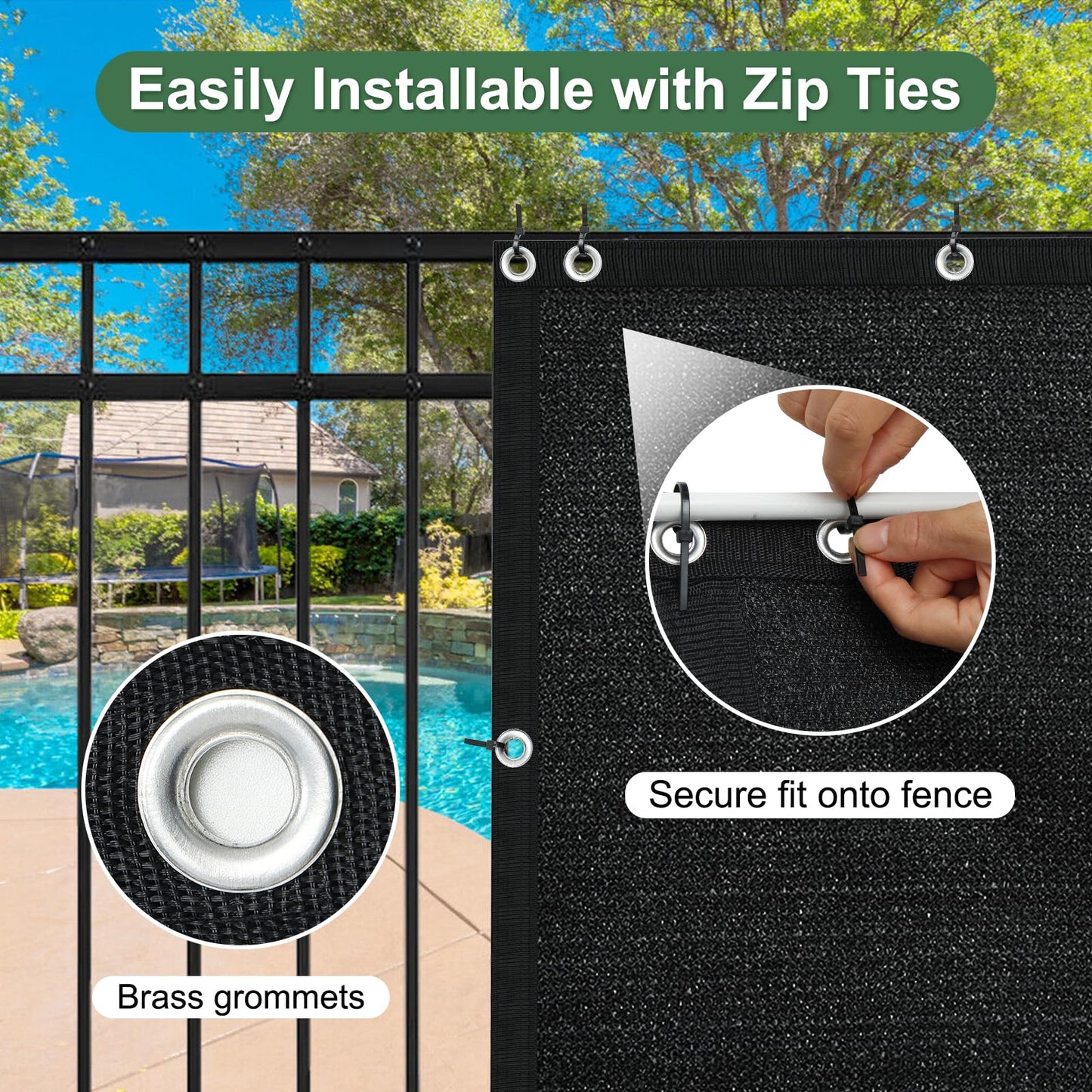 Fence Privacy Screen,4' x 25' Black Heavy Duty Decorative Fences Windscreen Fabric Privacy Screen Covering Chain Link Mesh Fencing Shade Cover for Outdoor Patio, Backyard, Pool, Deck
