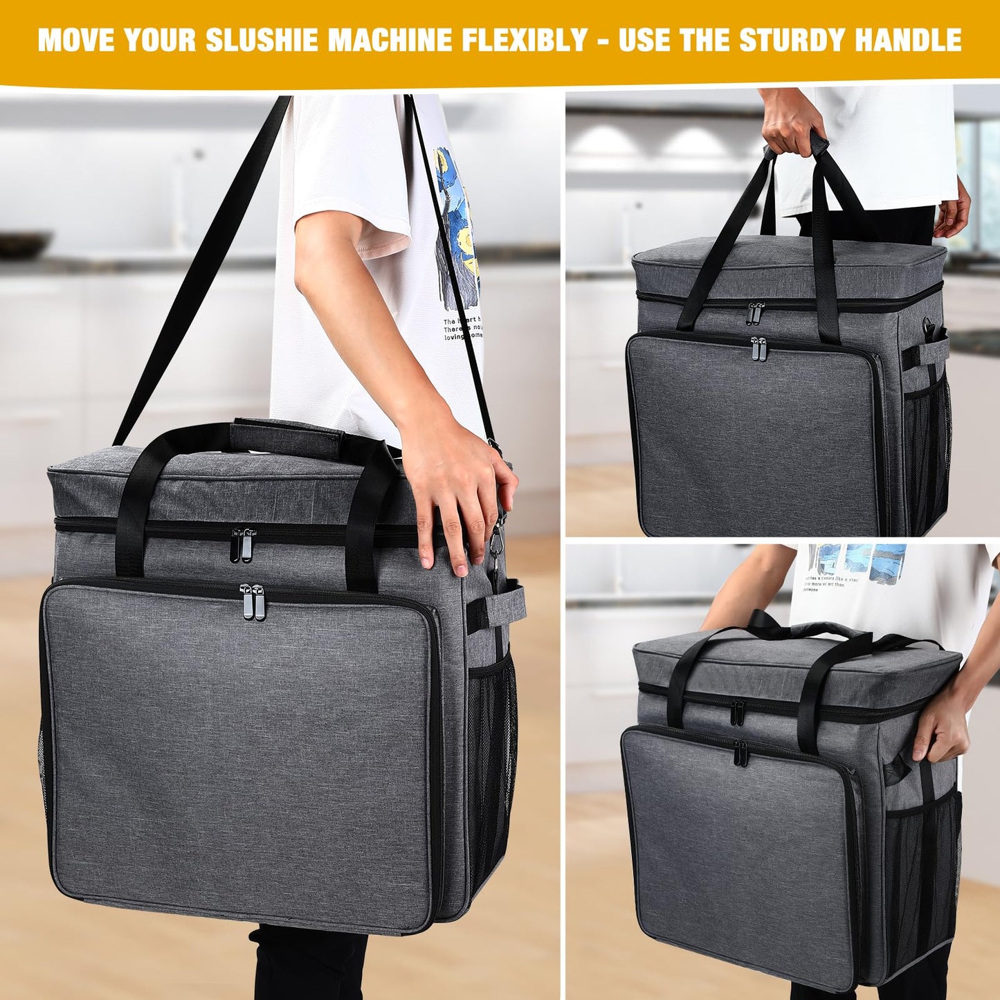 Lukeline Carrying Bag for Ninja Slushie Machine FS301C/FS301/FS299, Portable Outdoor Smoothie Frozen Drink Maker Machine Bag, Gray, Large, 5889.9 Cubic Inches, Foldable and Easy to Carry